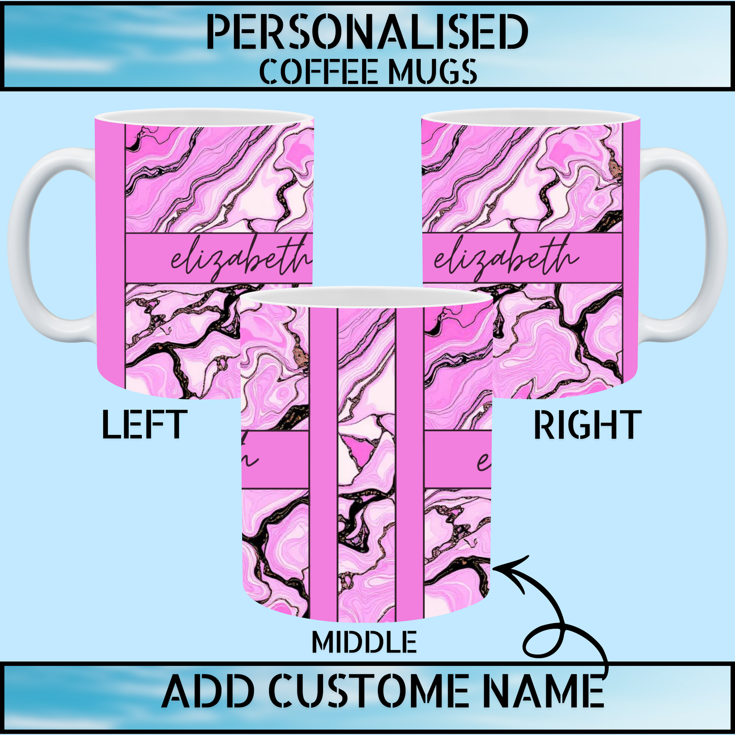 Personalised Pink Marble Name Coffee Mug