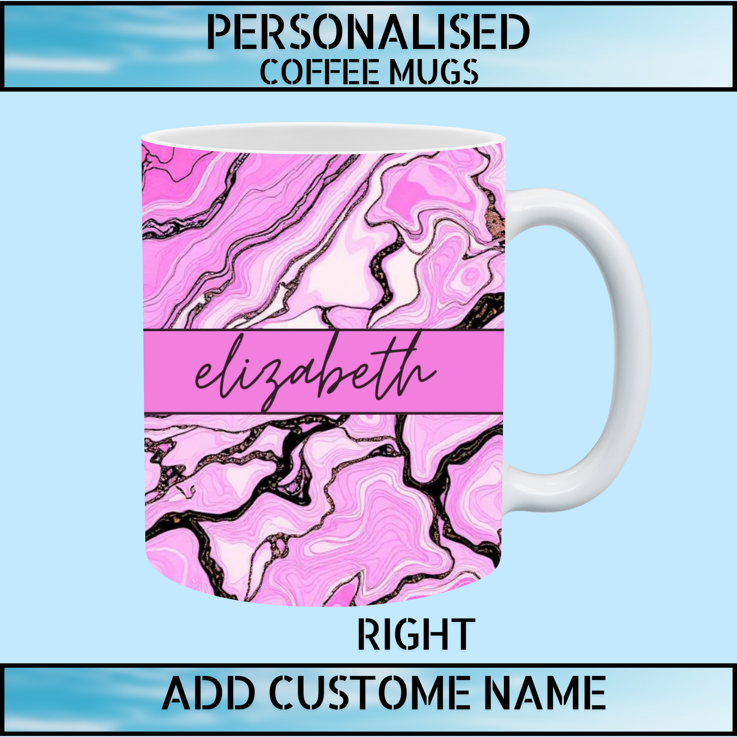 Personalised Pink Marble Name Coffee Mug