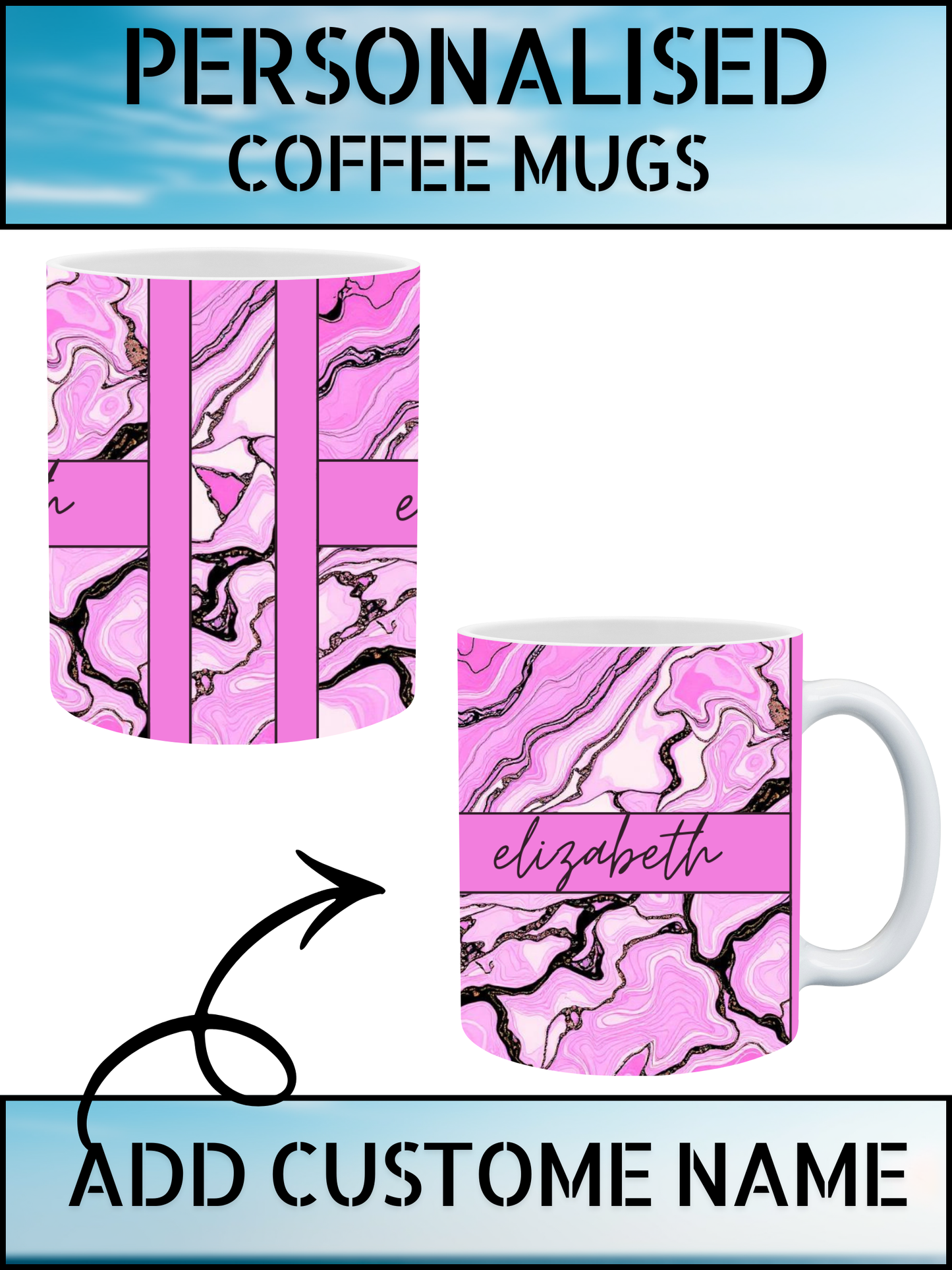 Personalised Pink Marble Name Coffee Mug