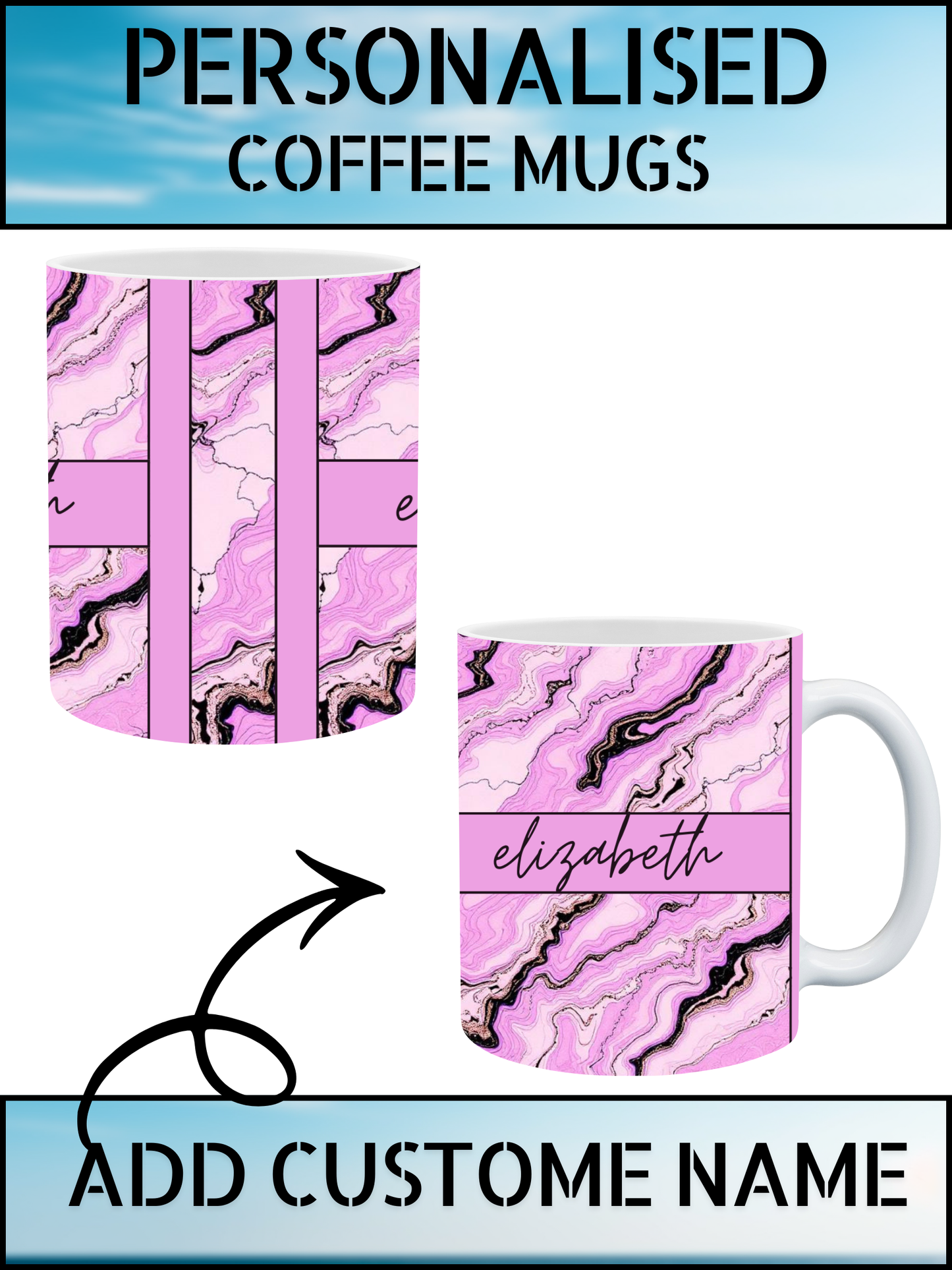 Custom Pink Marble Name Coffee Mug – 11oz