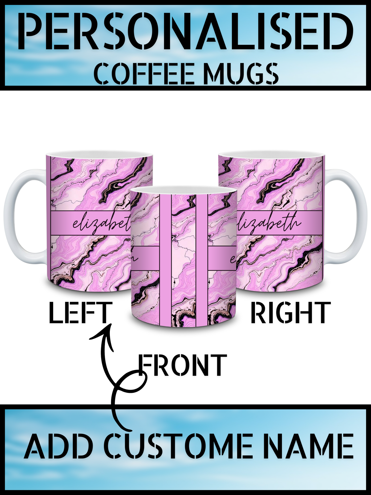 Custom Pink Marble Name Coffee Mug – 11oz