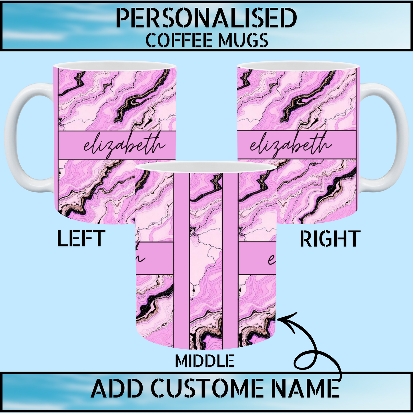 Custom Pink Marble Name Coffee Mug – 11oz