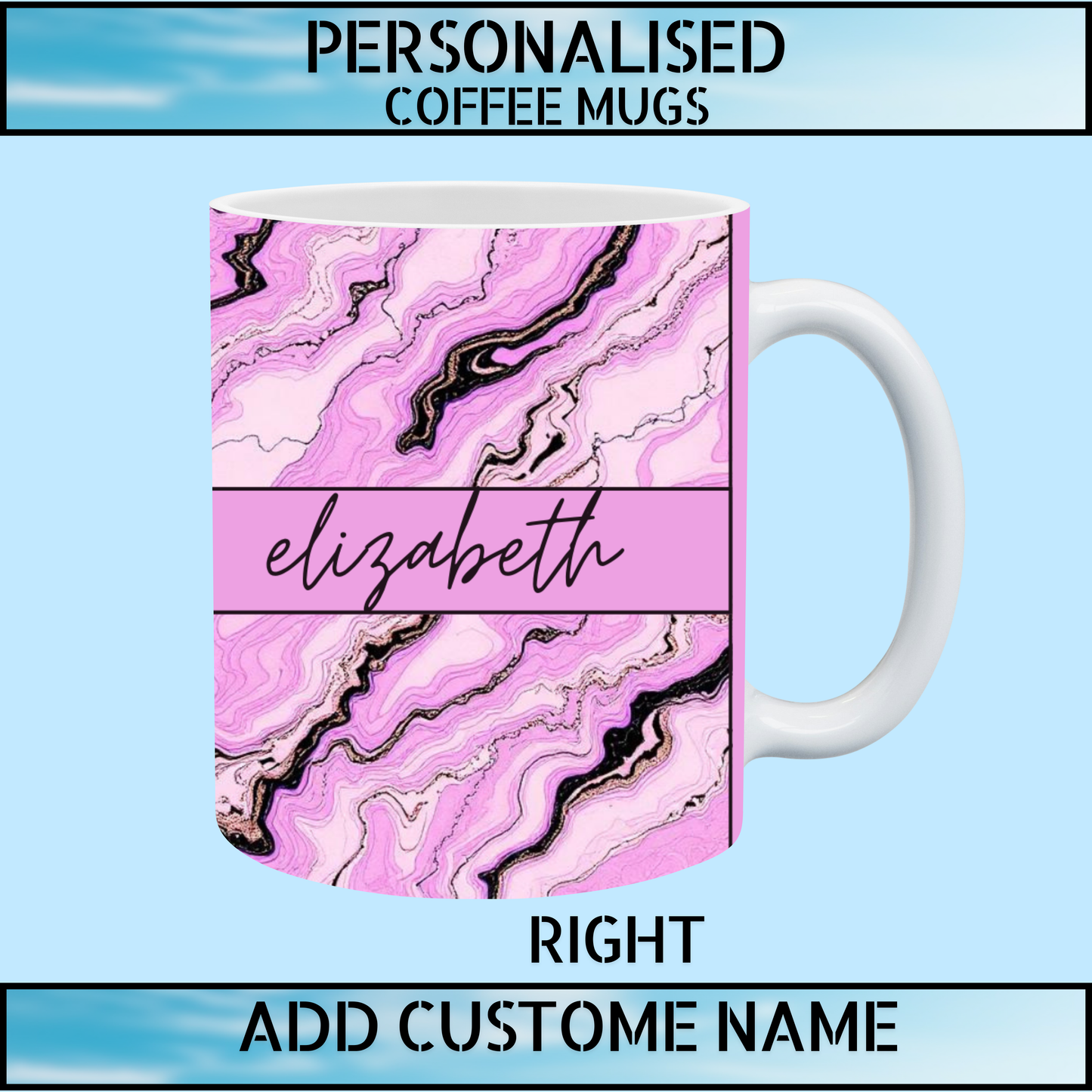 Custom Pink Marble Name Coffee Mug – 11oz