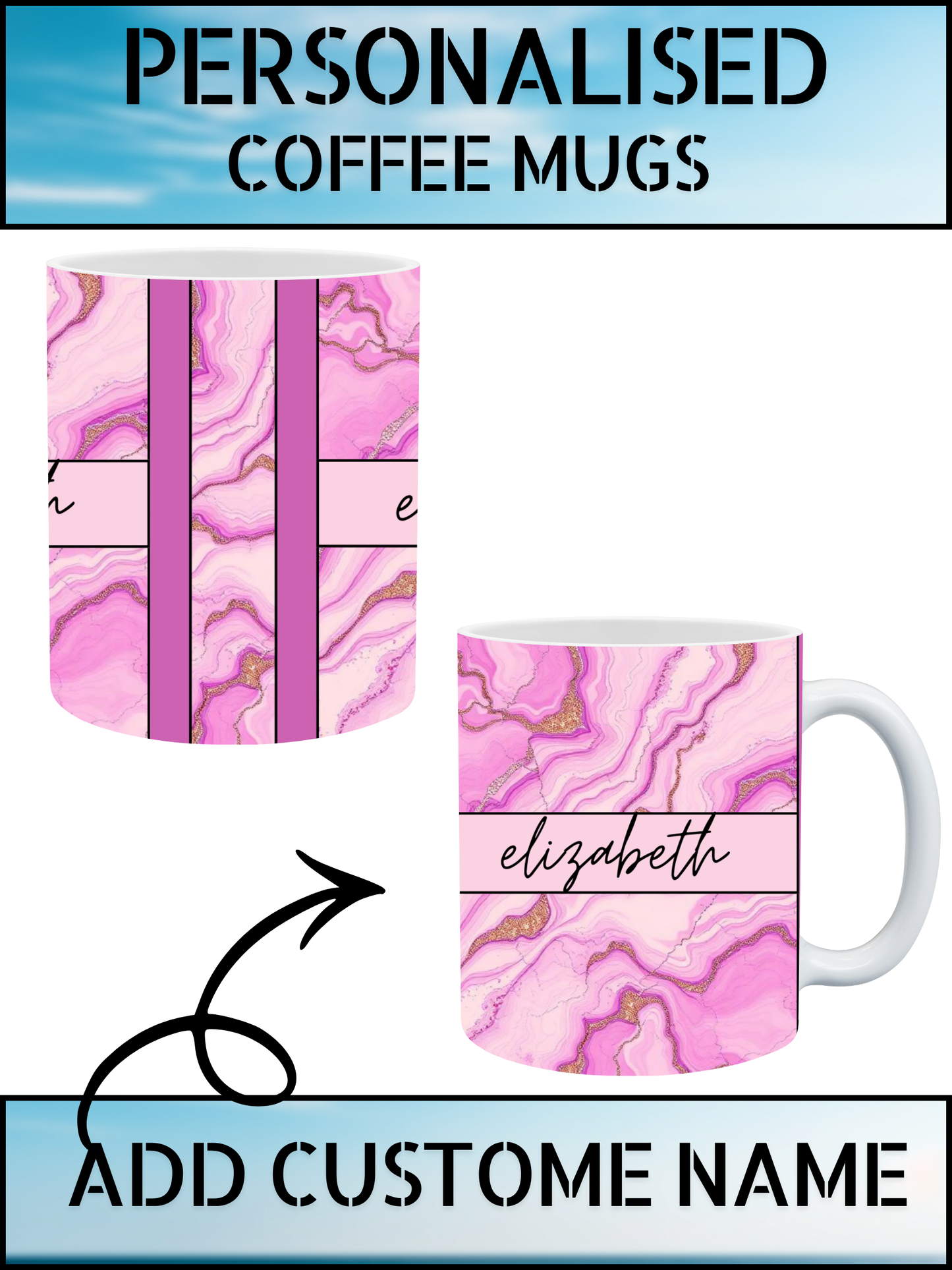 Personalised Pink & Gold Marble Name Mug