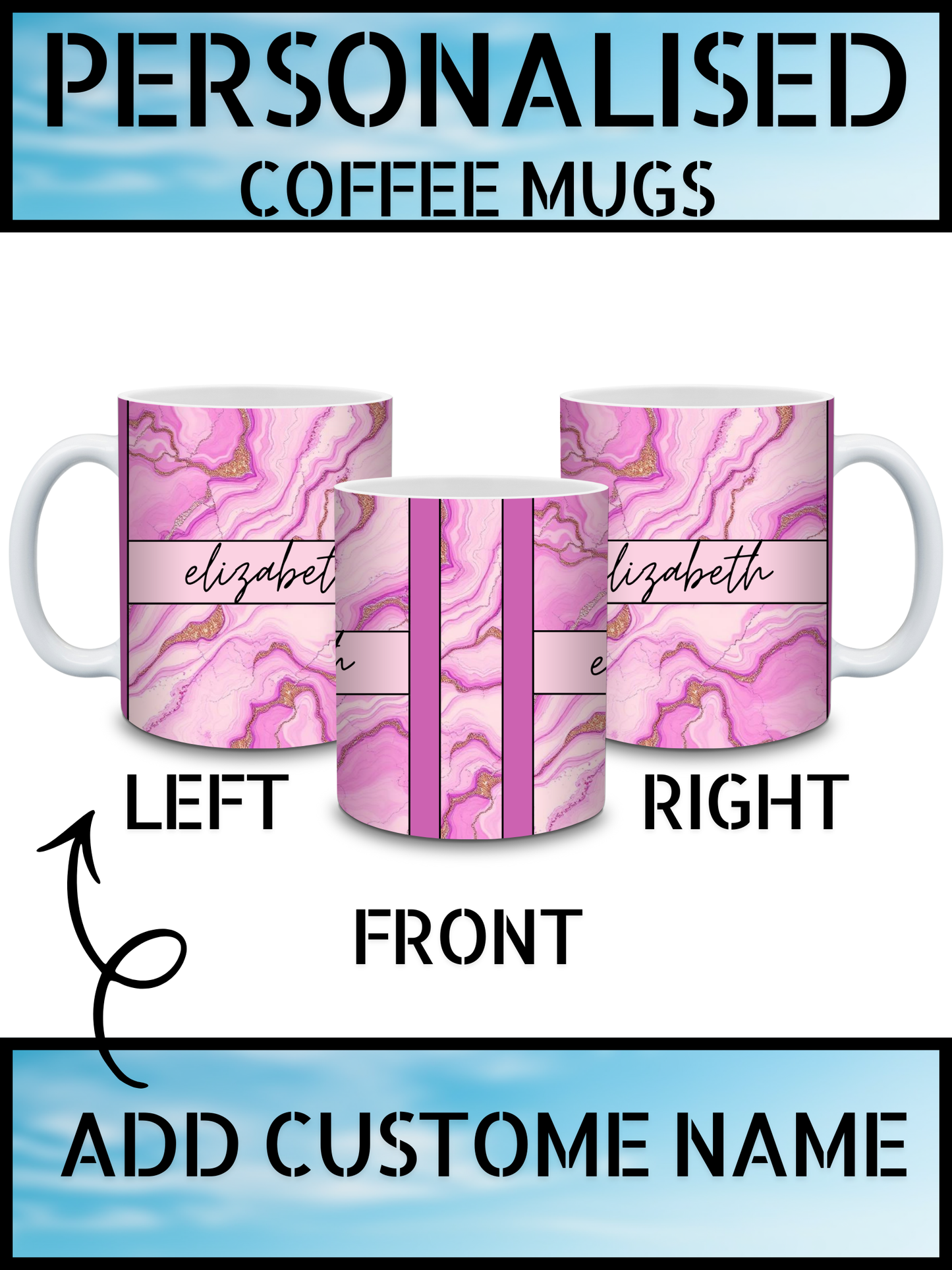 Personalised Pink & Gold Marble Name Mug