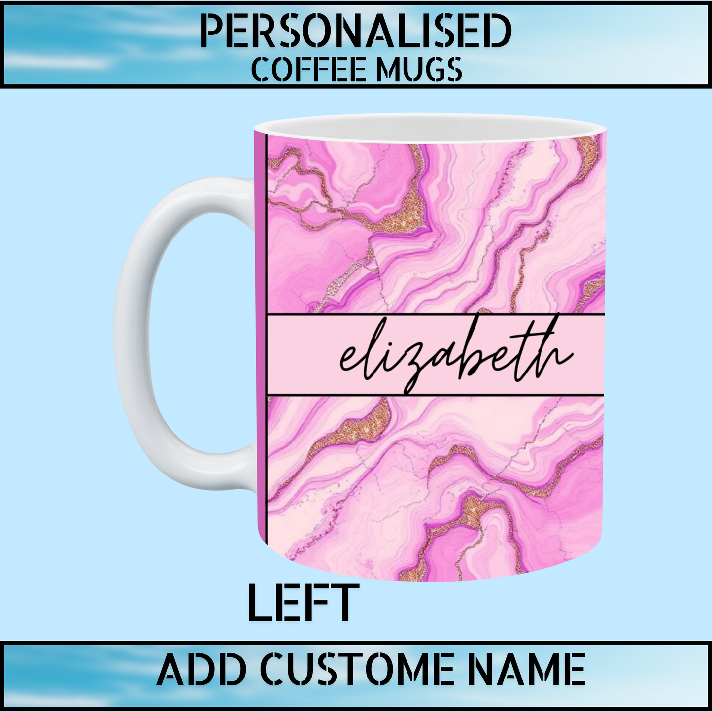 Personalised Pink & Gold Marble Name Mug