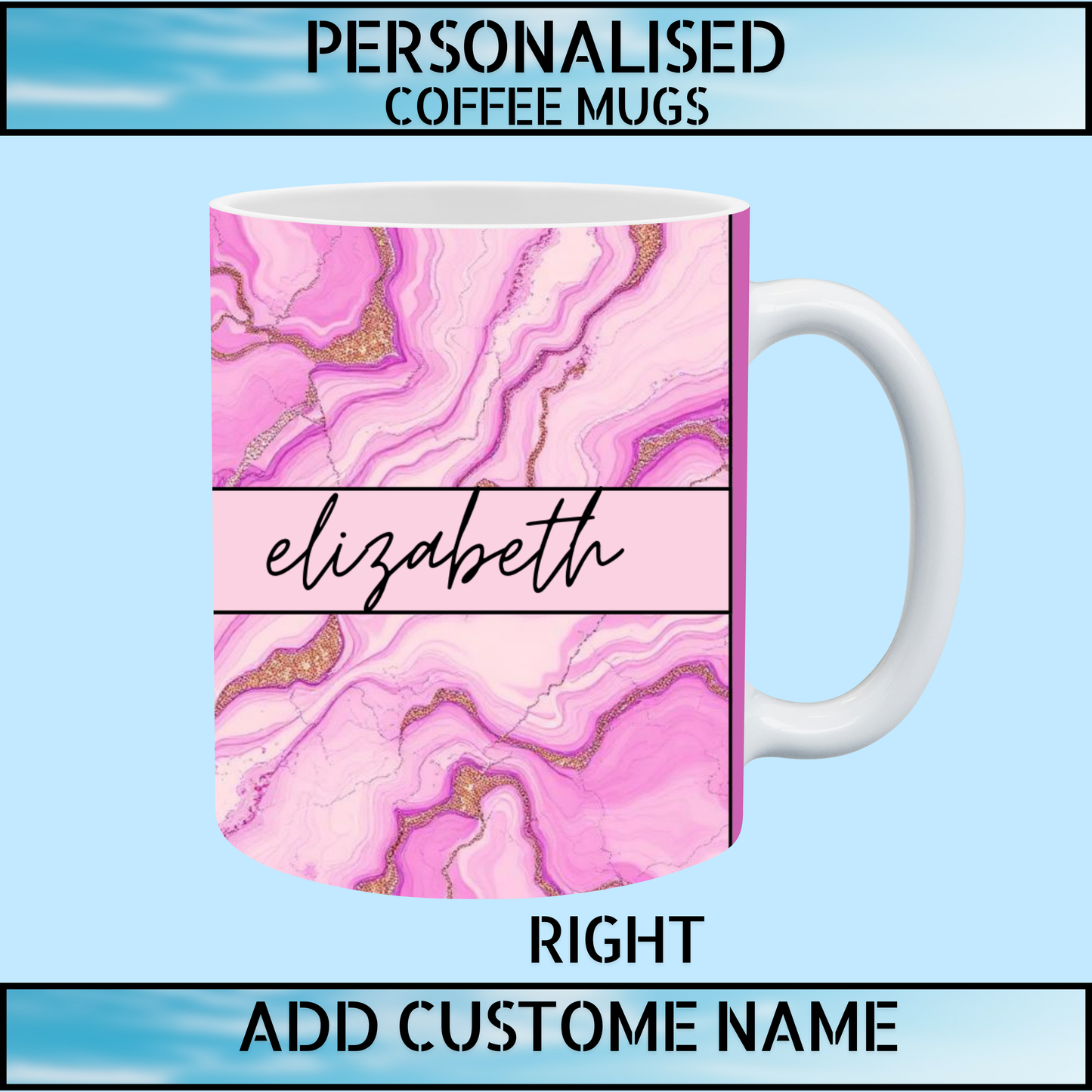 Personalised Pink & Gold Marble Name Mug
