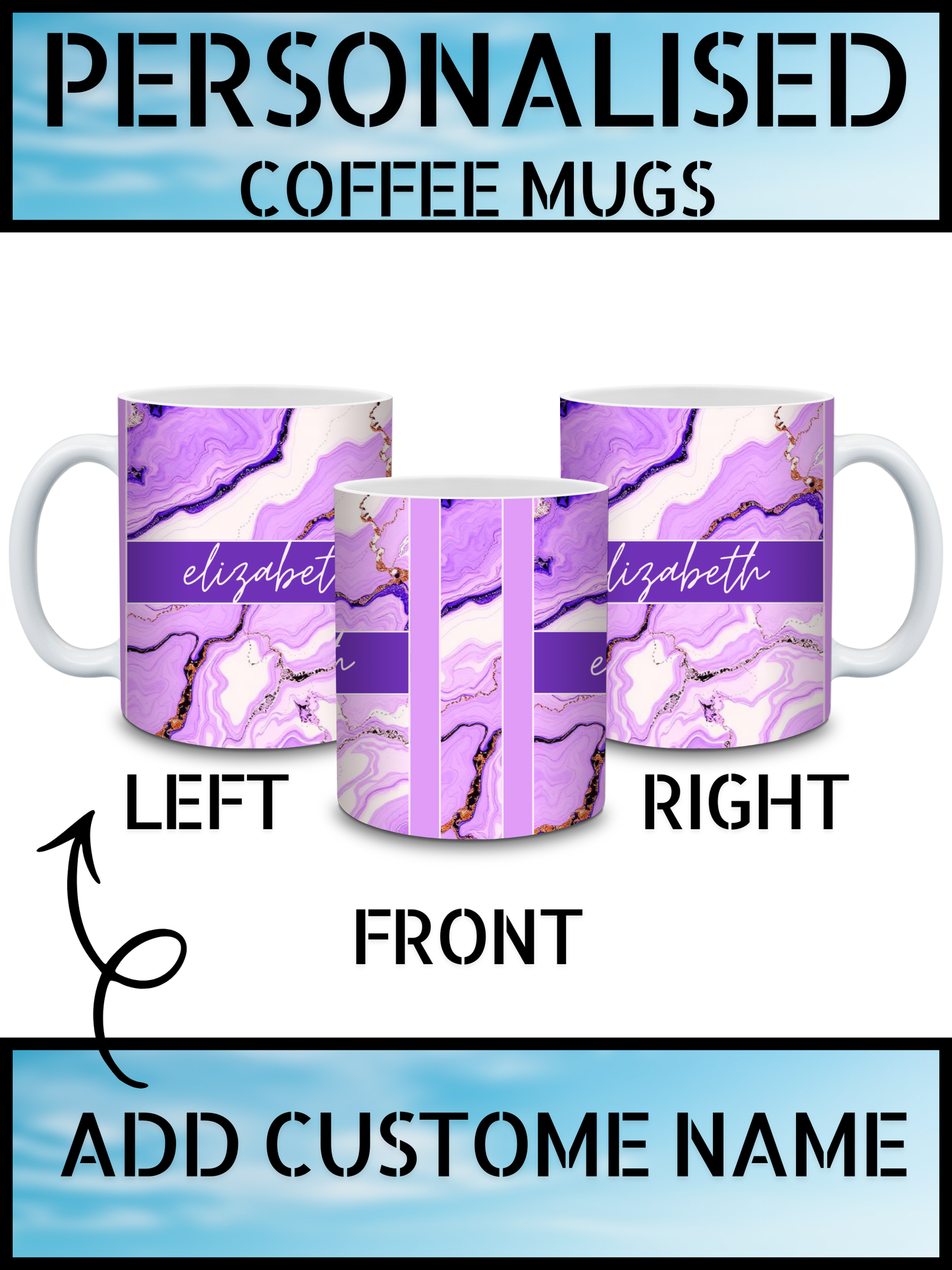 Personalised Purple Marble Name Coffee Mug