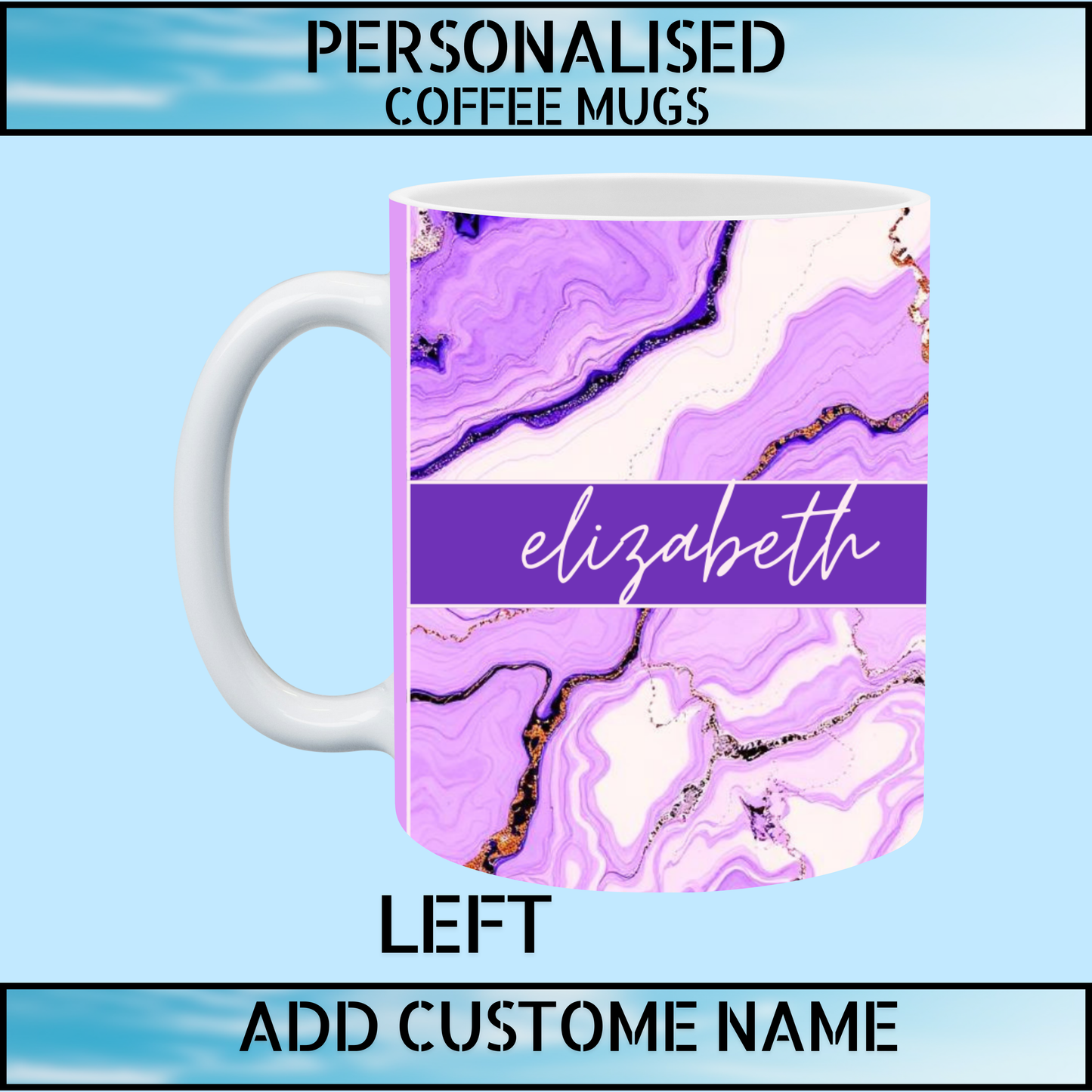 Personalised Purple Marble Name Coffee Mug