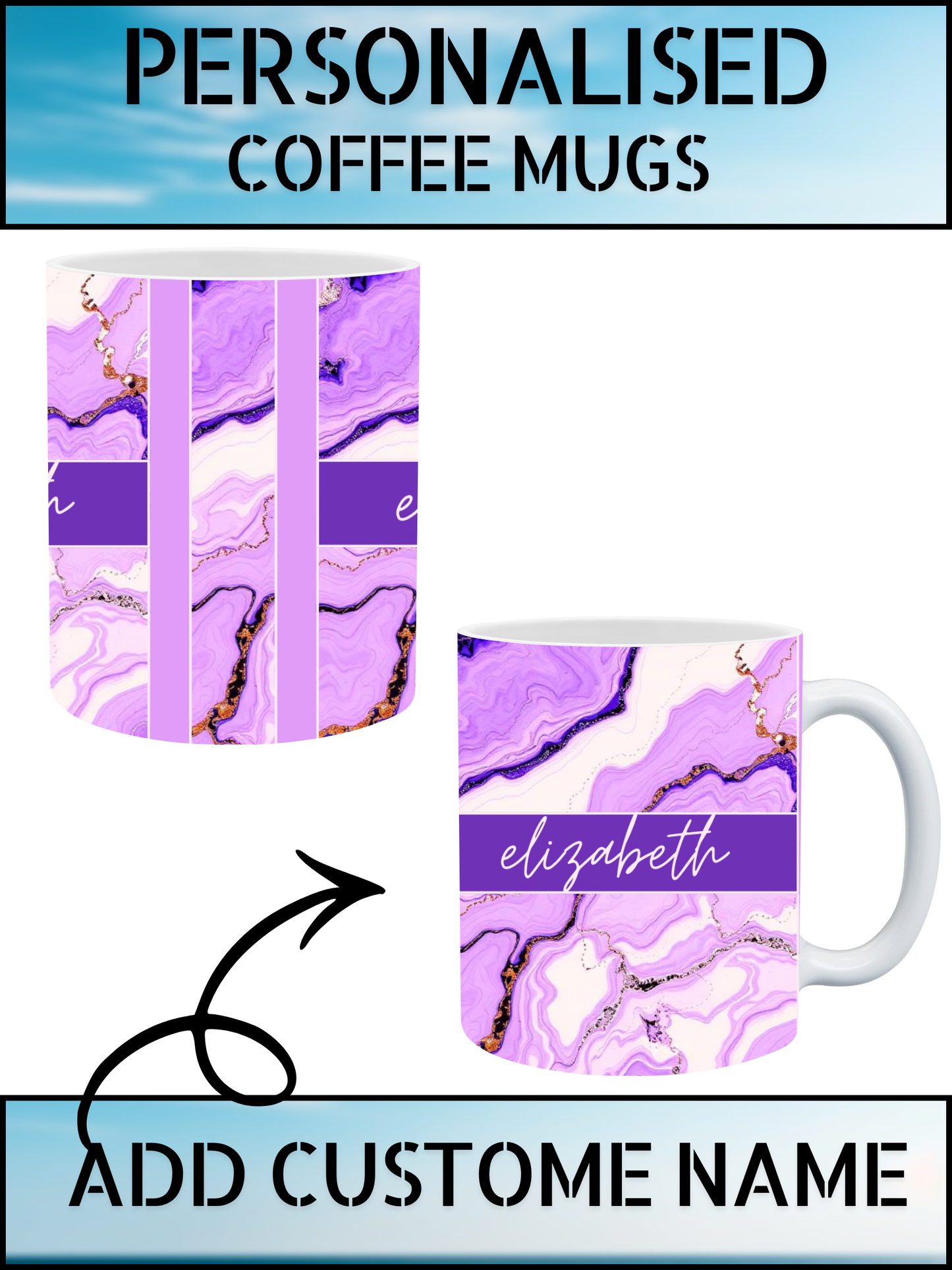 Personalised Purple Marble Name Coffee Mug