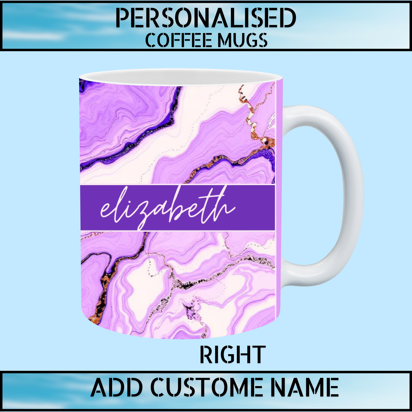 Personalised Purple Marble Name Coffee Mug
