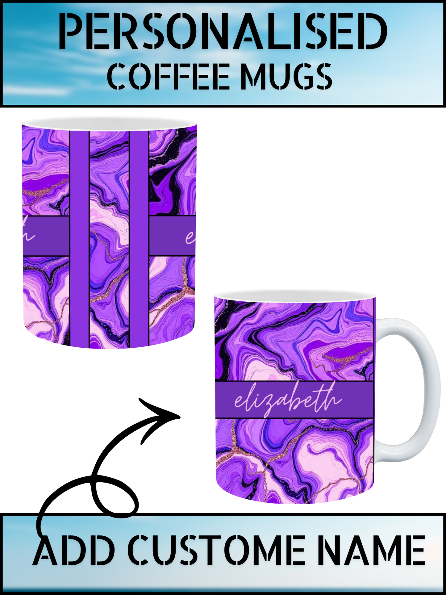 Elegant Purple Marble Personalised Name Mug