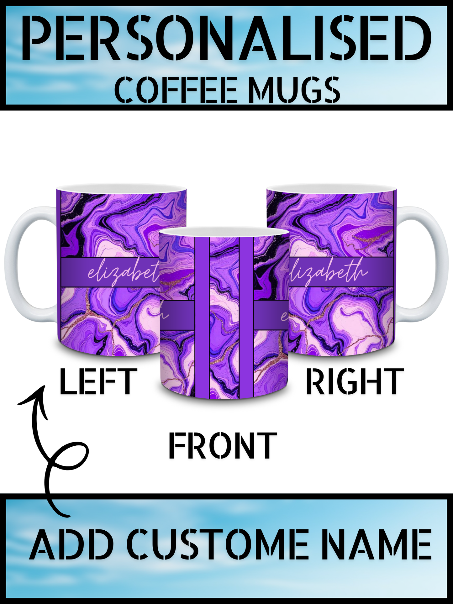 Elegant Purple Marble Personalised Name Mug