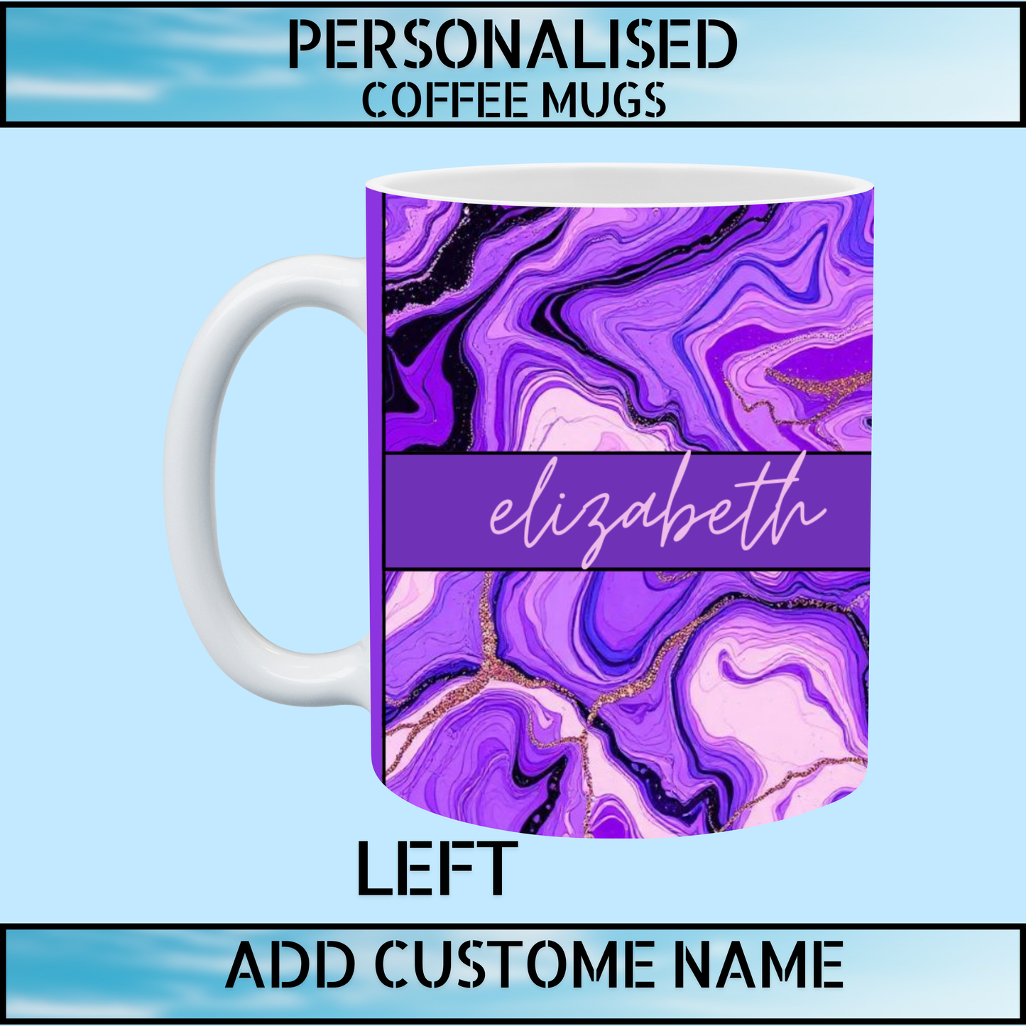 Elegant Purple Marble Personalised Name Mug