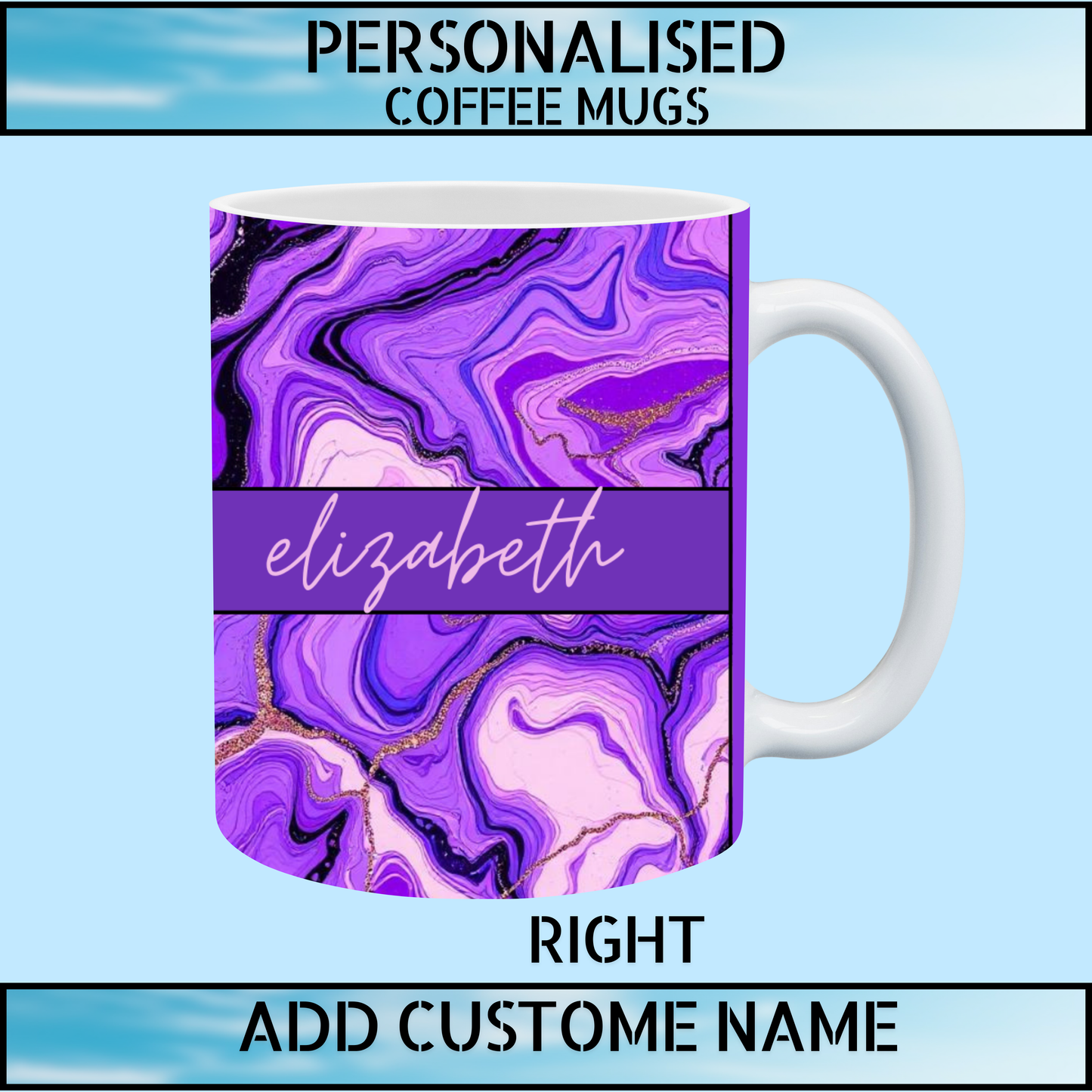 Elegant Purple Marble Personalised Name Mug
