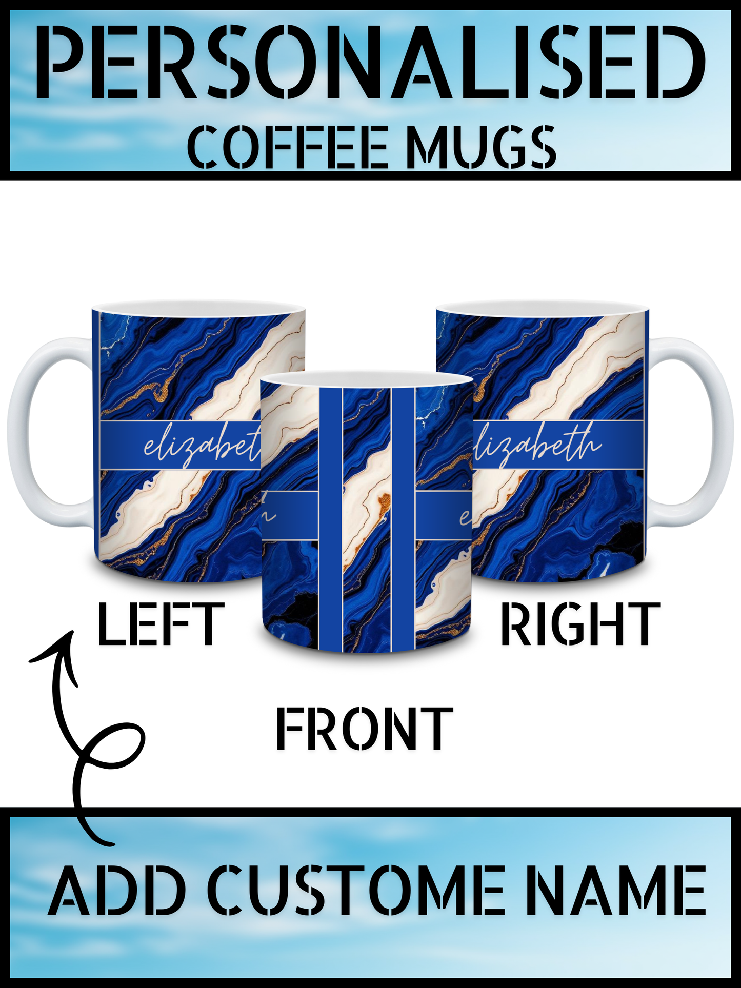 Personalised Royal Blue Marble Name Coffee Mug