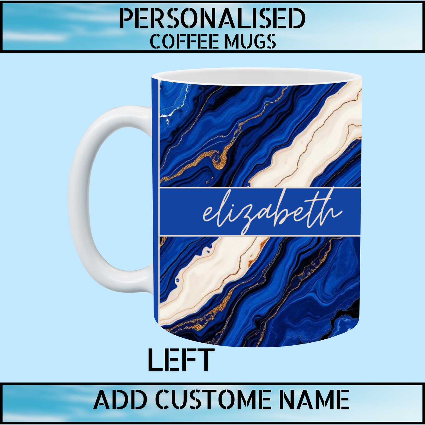 Personalised Royal Blue Marble Name Coffee Mug