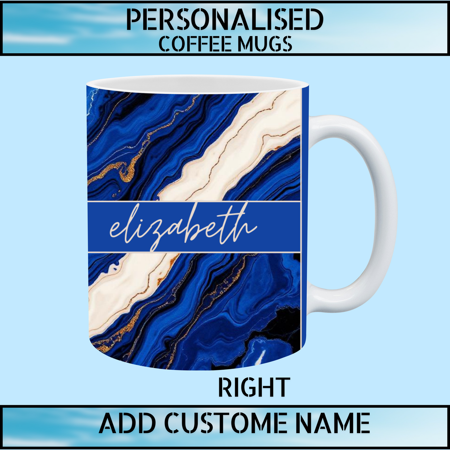 Personalised Royal Blue Marble Name Coffee Mug