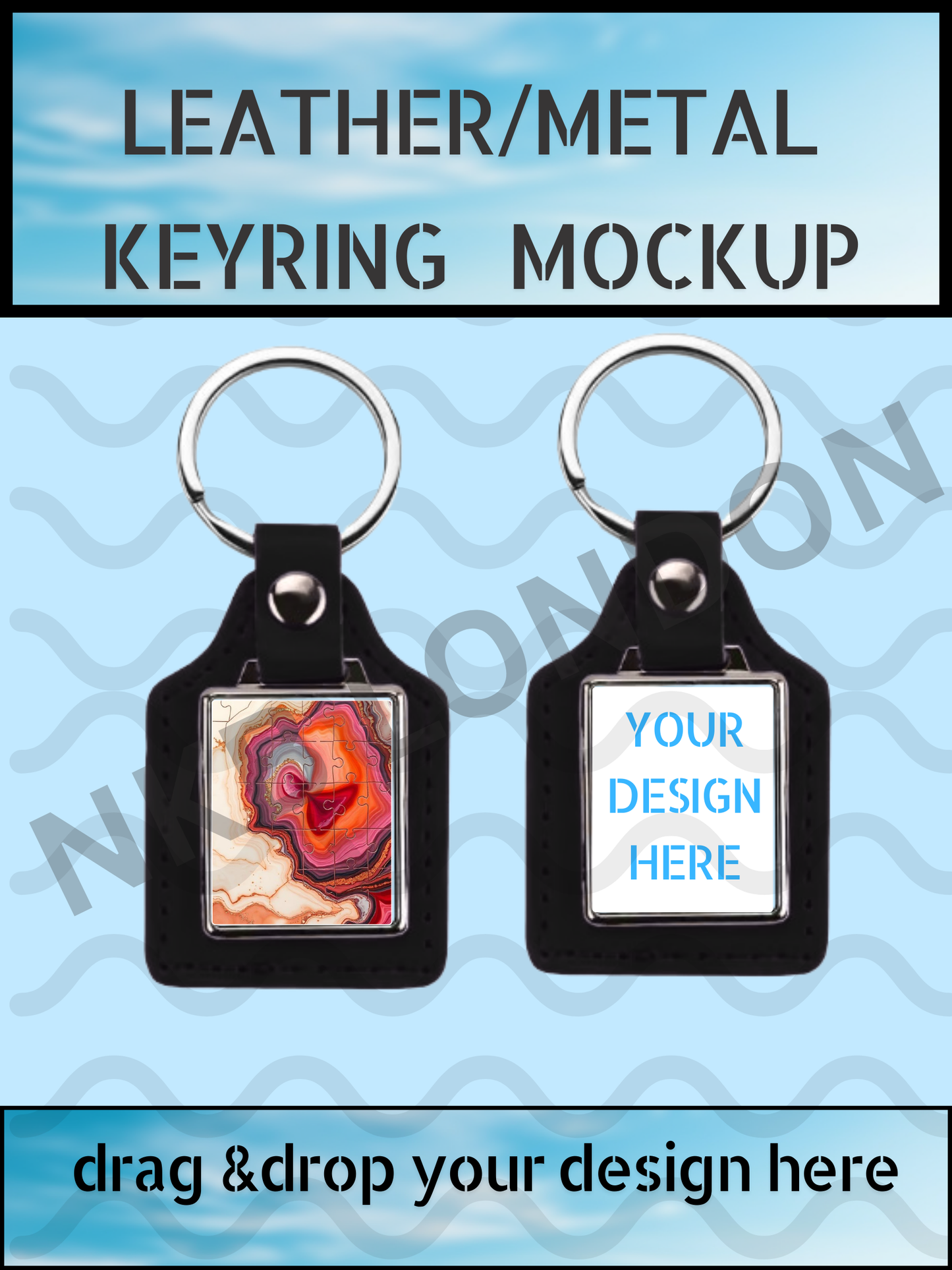 Square Leather Metal Keychain Mockup – Canva Template