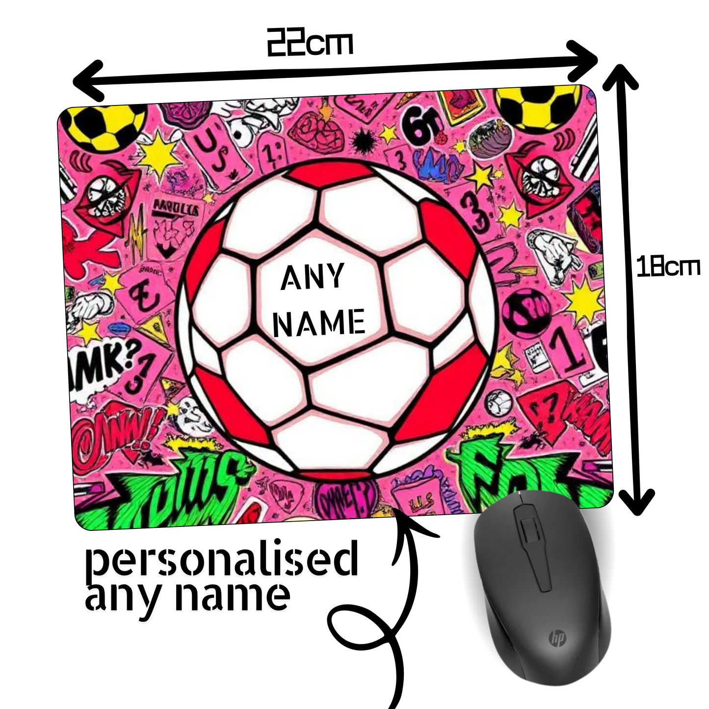 Personalised Football Mouse Mat – Custom Name Mouse Pad for Kids & Adults