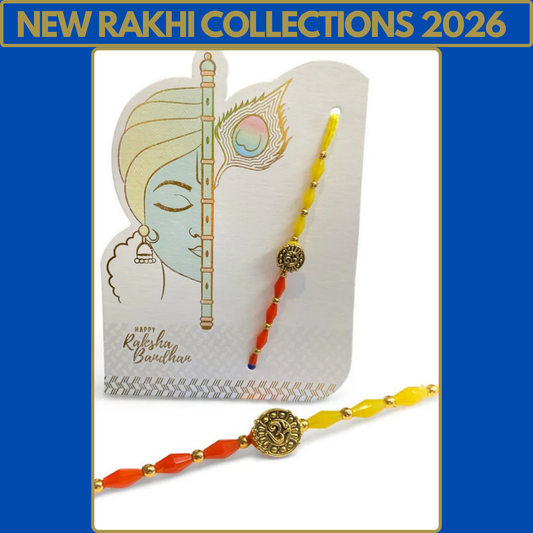 OM Charm Rakhi 2025 – Red/Gold & Orange/Yellow Two-Tone – Style Code 1510