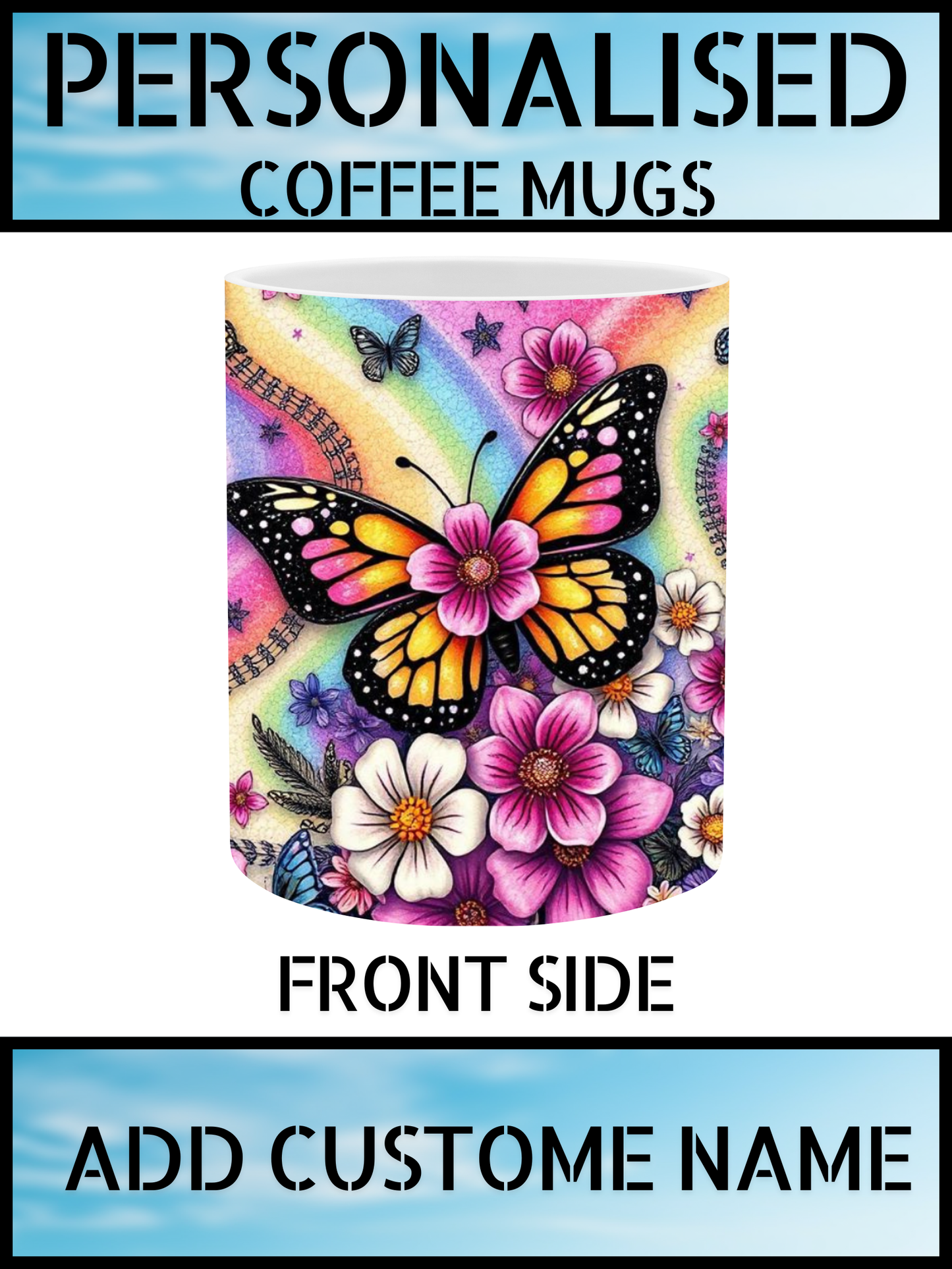 Personalised Butterfly Floral Mug