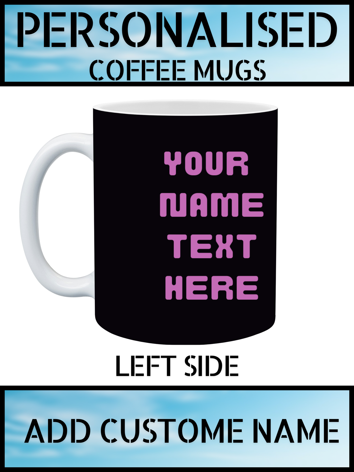 Personalised Coffee Mug – Black Floral & Butterfly