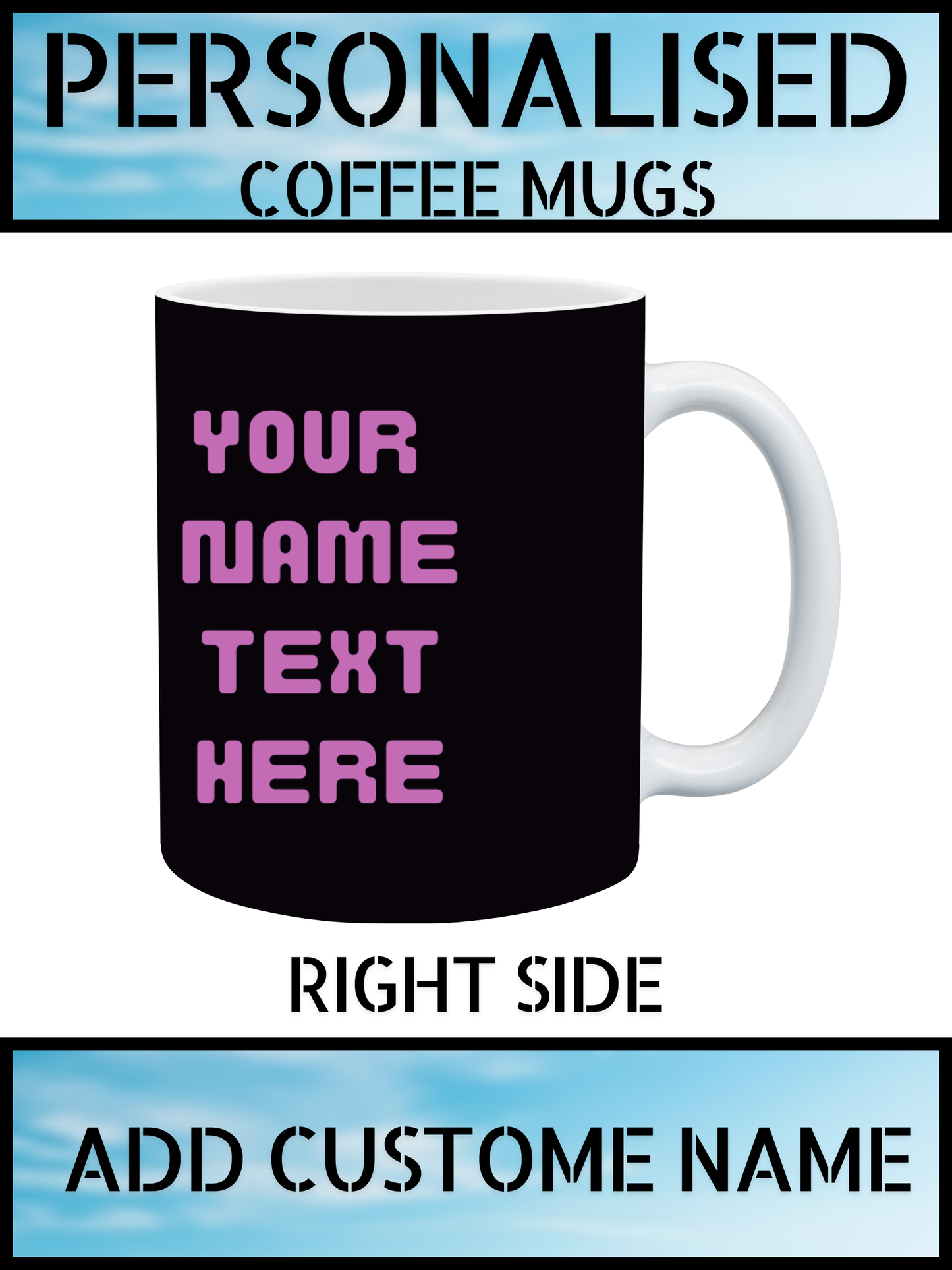 Personalised Coffee Mug – Black Floral & Butterfly