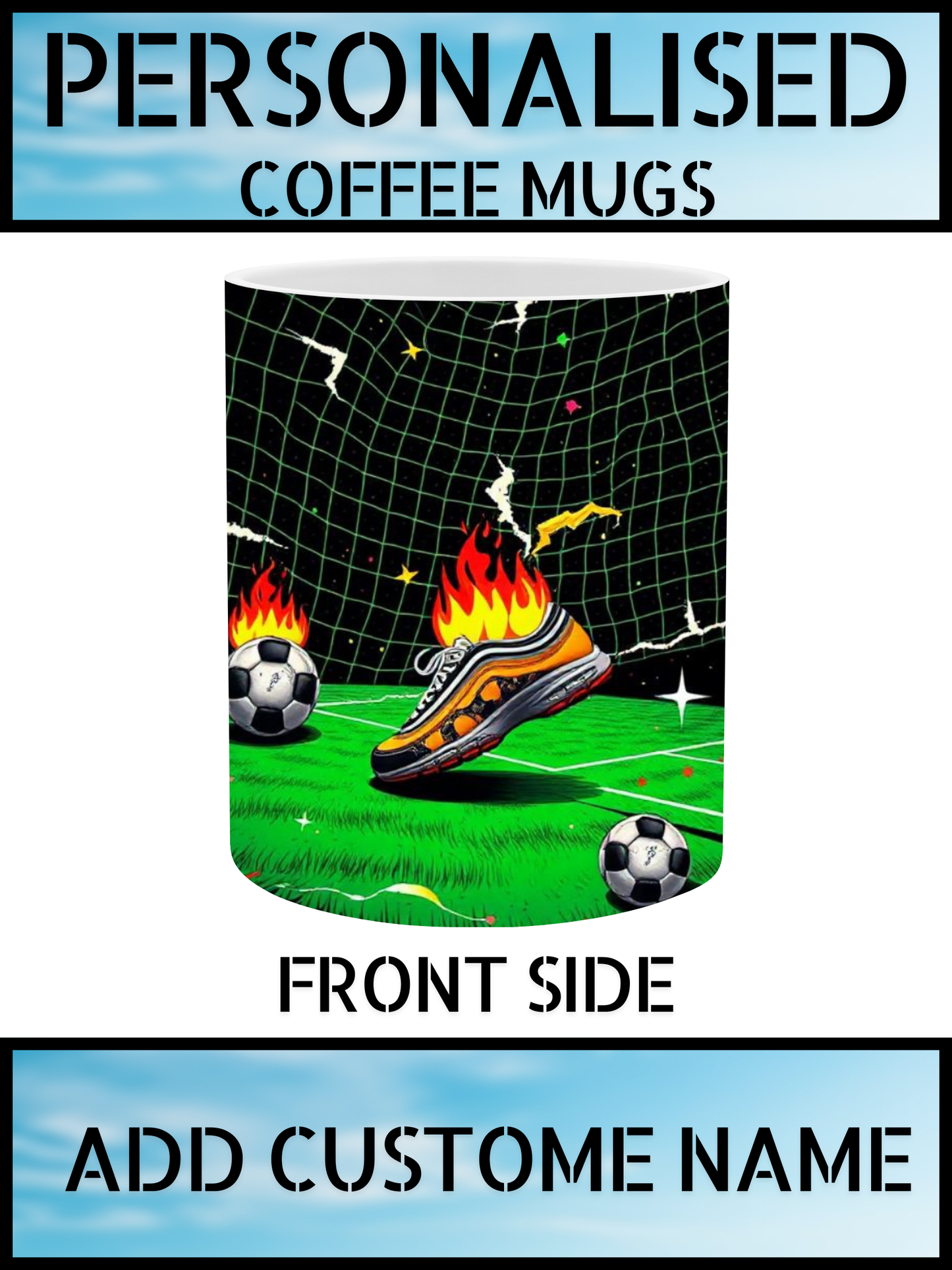 Football Pattern Ceramic Mug – Personalised Name Print