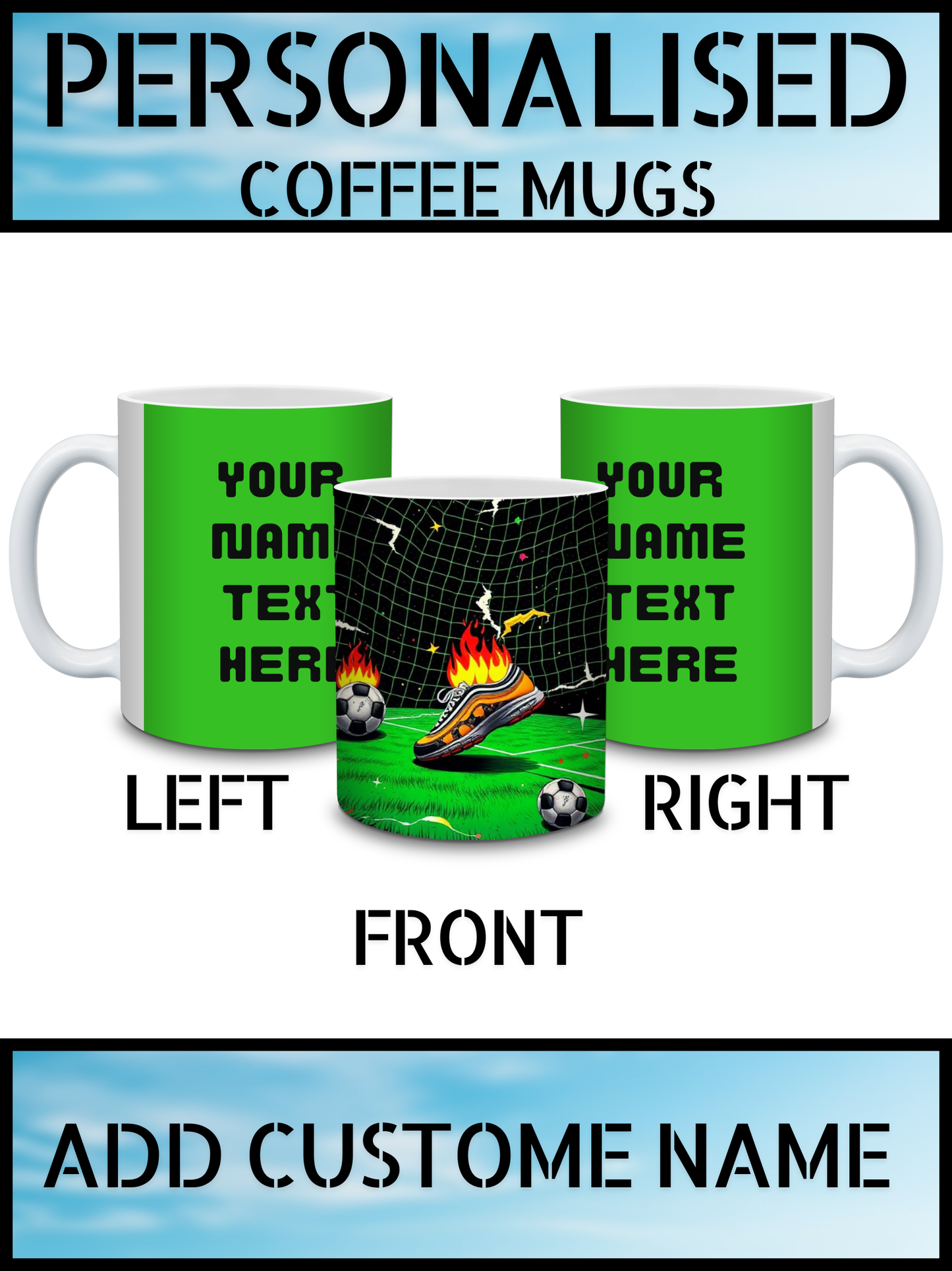 Football Pattern Ceramic Mug – Personalised Name Print