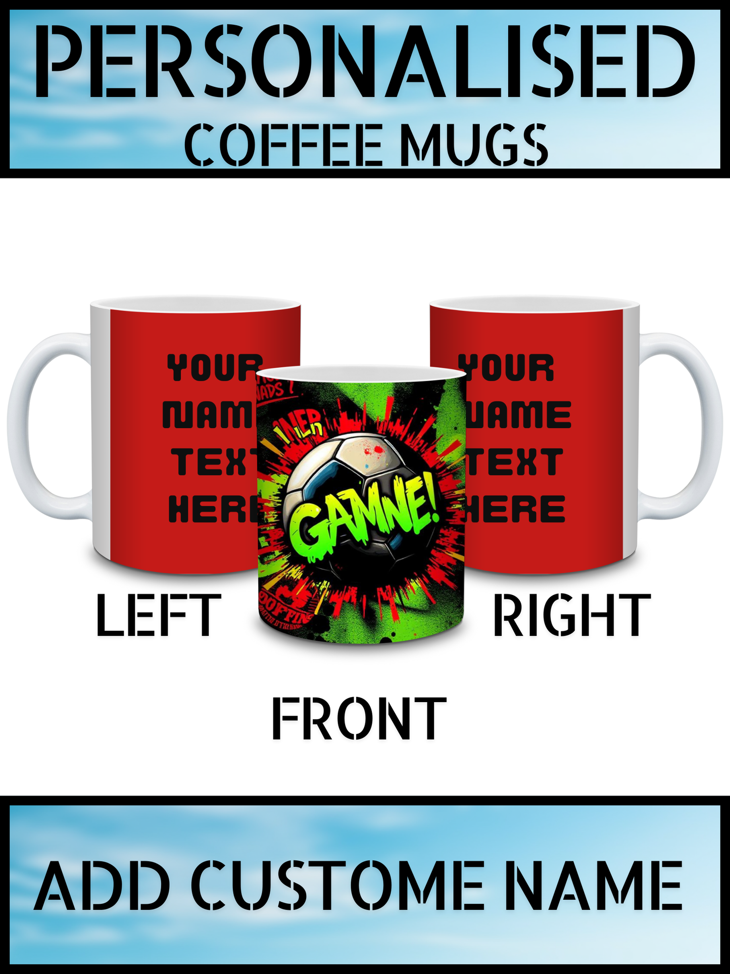 Personalised Football Ceramic Mug – Name Print Gift