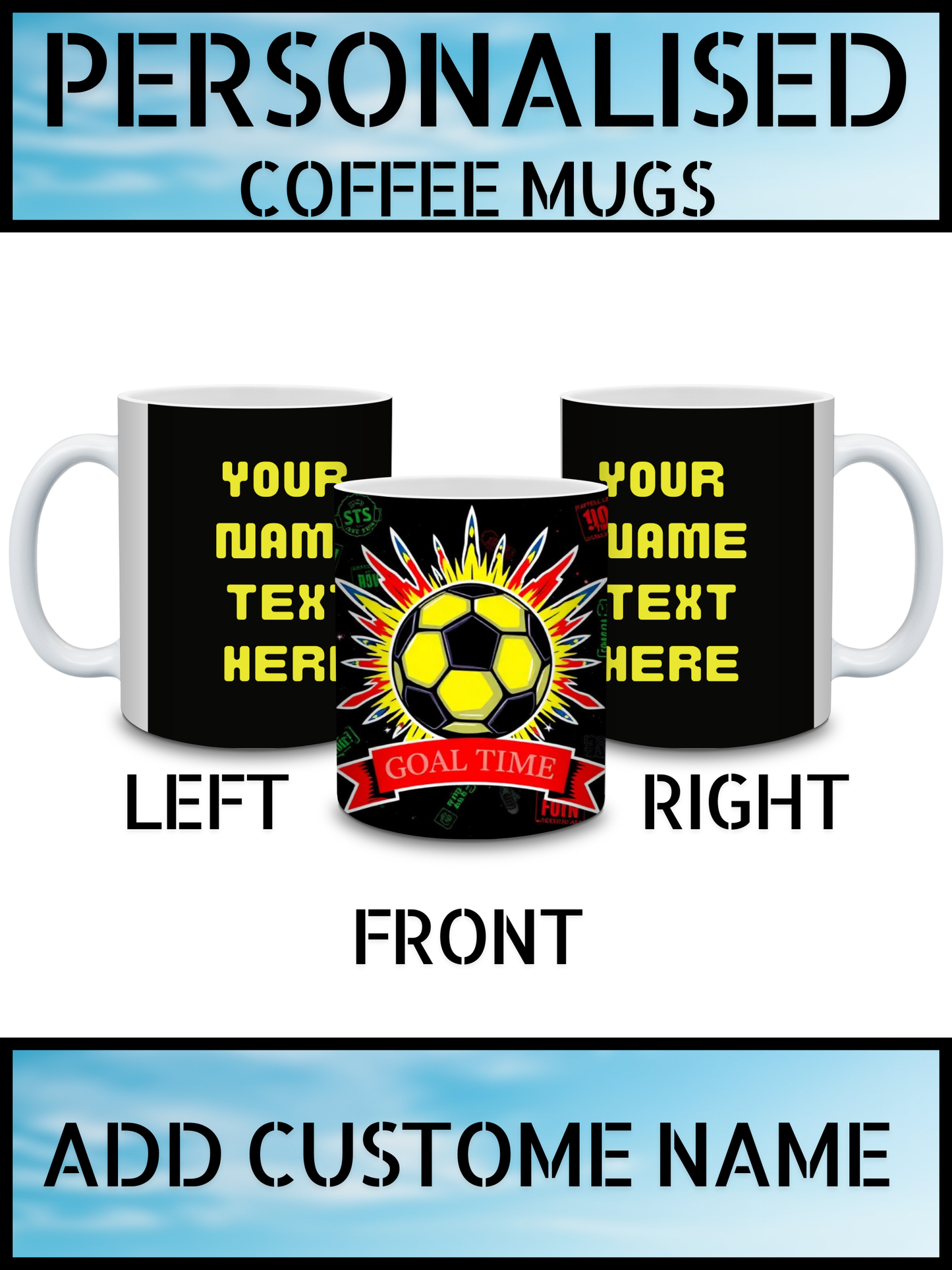 Football Patterned Mug – Personalised Name Print