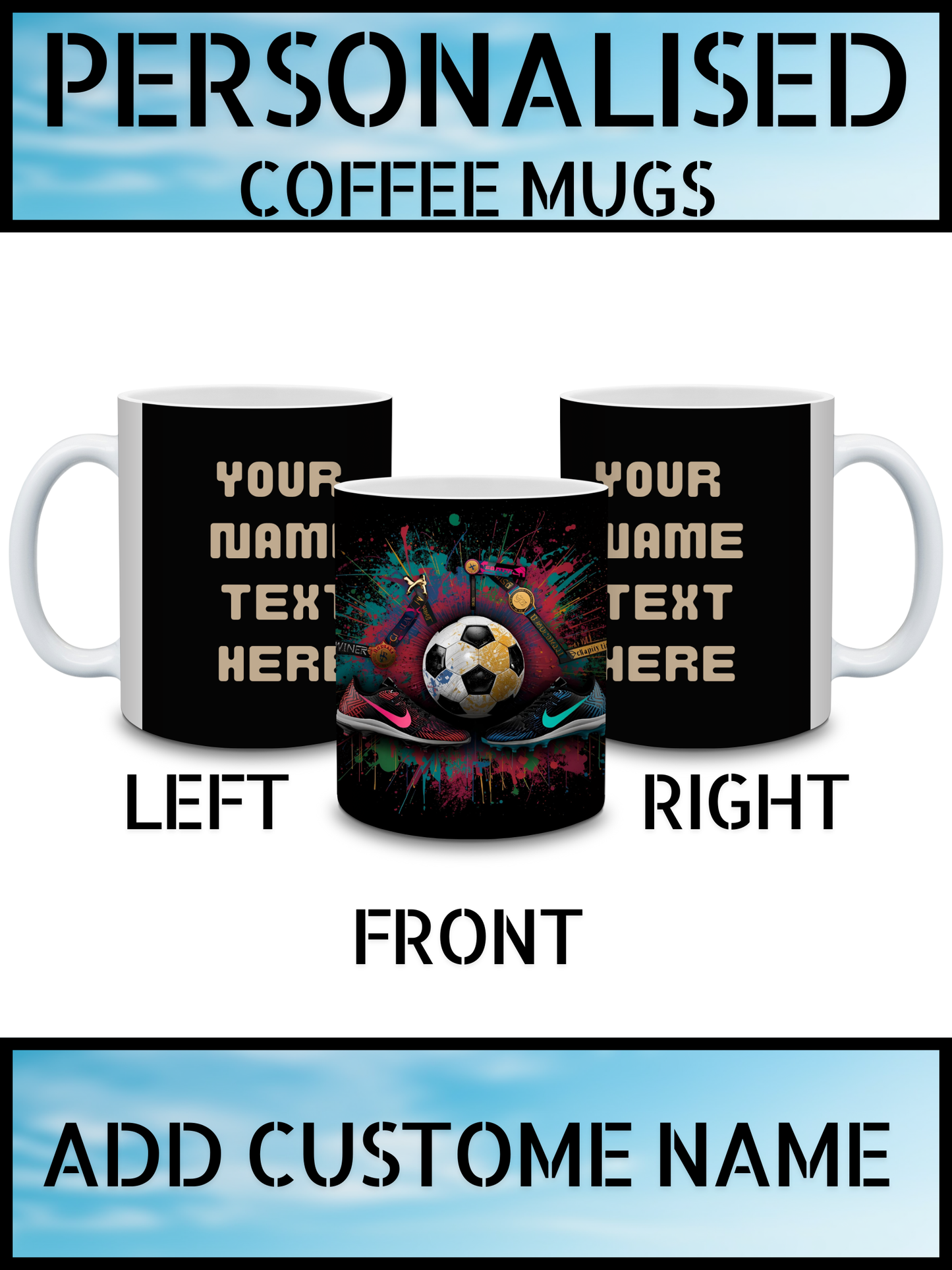 Personalised Ceramic Mug with Football Print