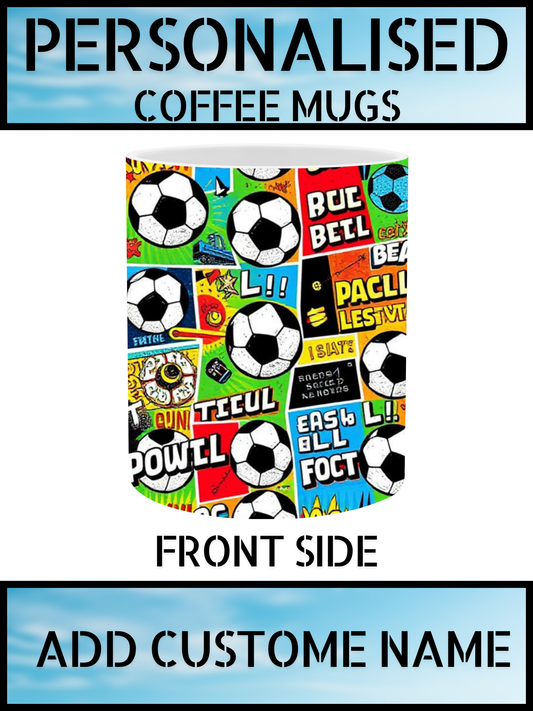 White Ceramic Coffee Mugs – Personalised Name Print with Unique Football Prints