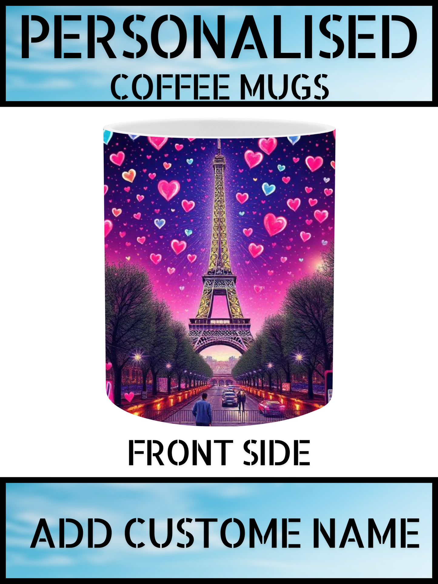 Personalised Eiffel Tower Coffee Mug – Custom Name | UK Print