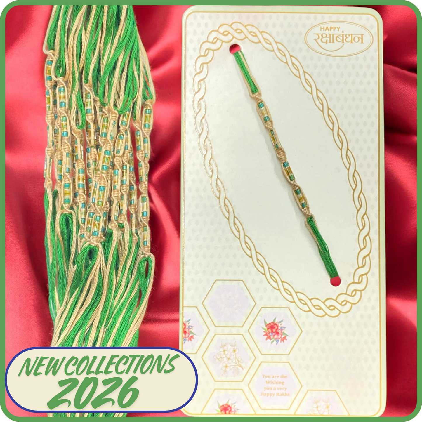 Designer Beaded Fancy Rakhi Green Beige [NK005]