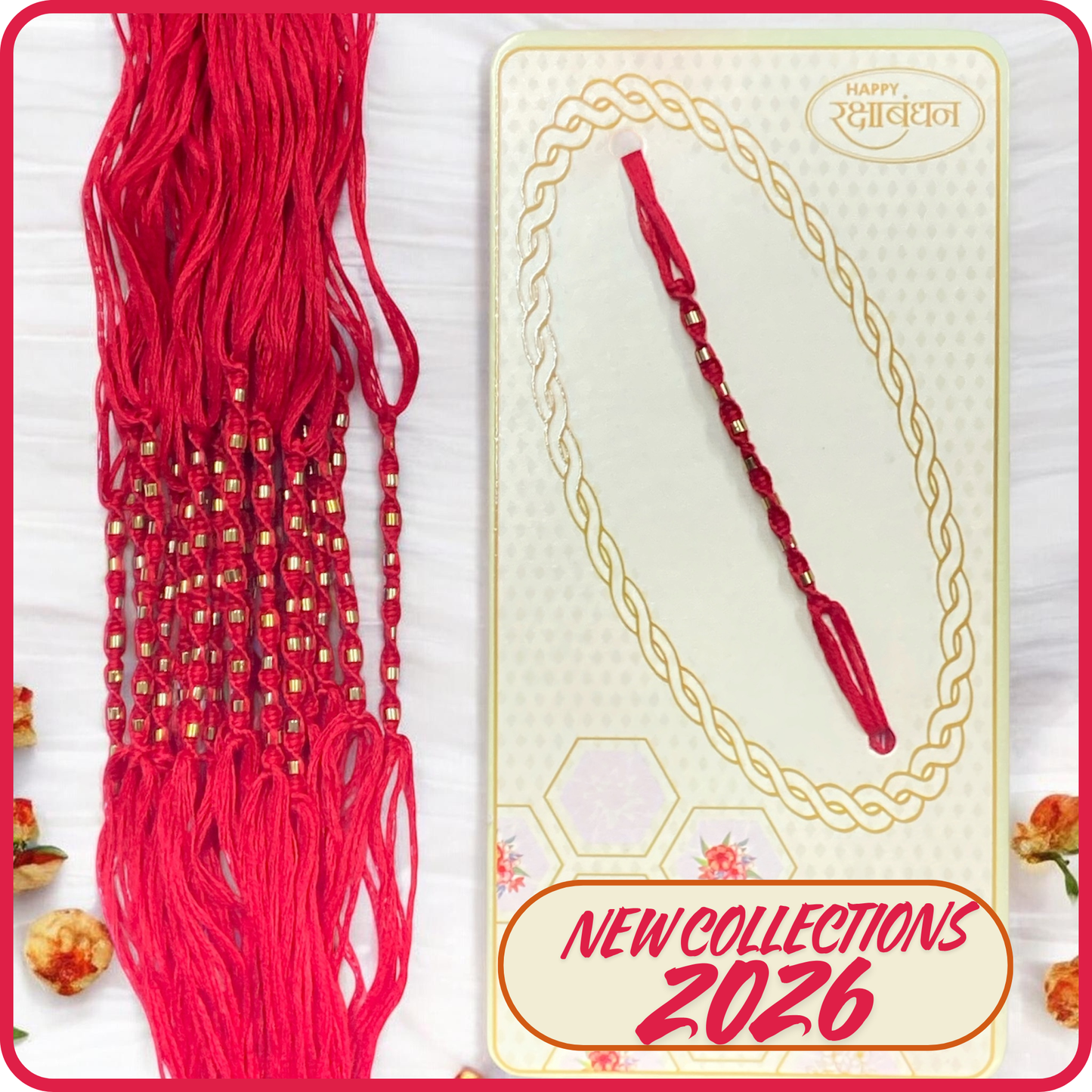 Red Gold Designer Beaded Rakhi [NK008]