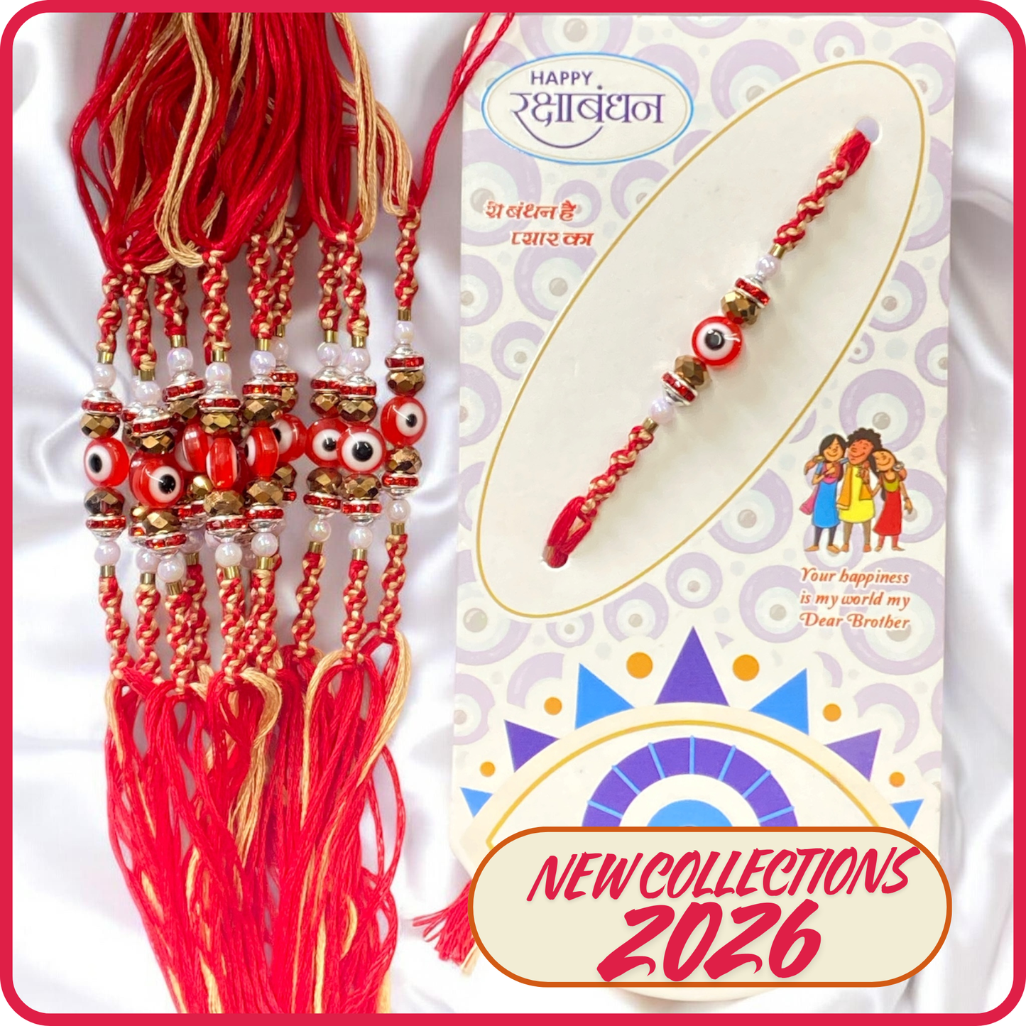 Red Evil Eye Beaded Rakhi Thread [NK009]