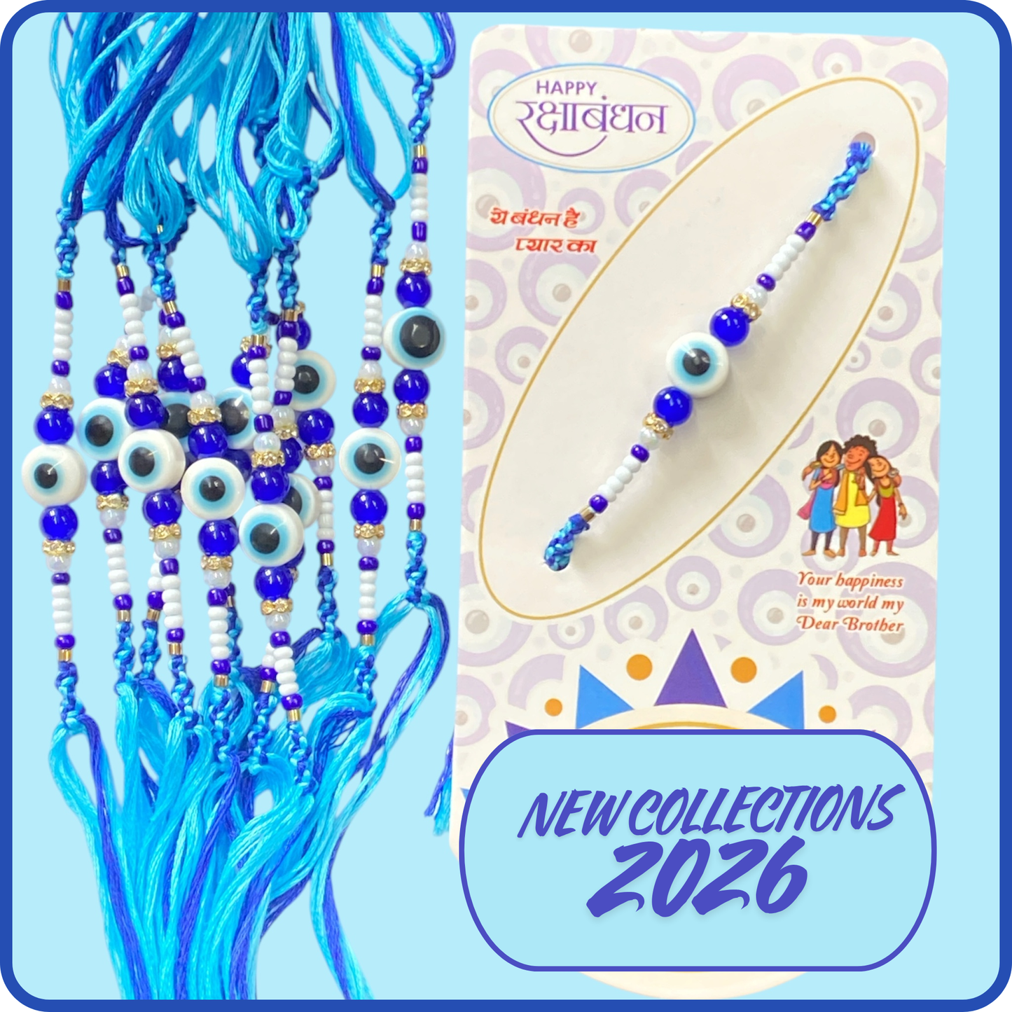 Blue Evil Eye Beaded Rakhi Thread [NK016]
