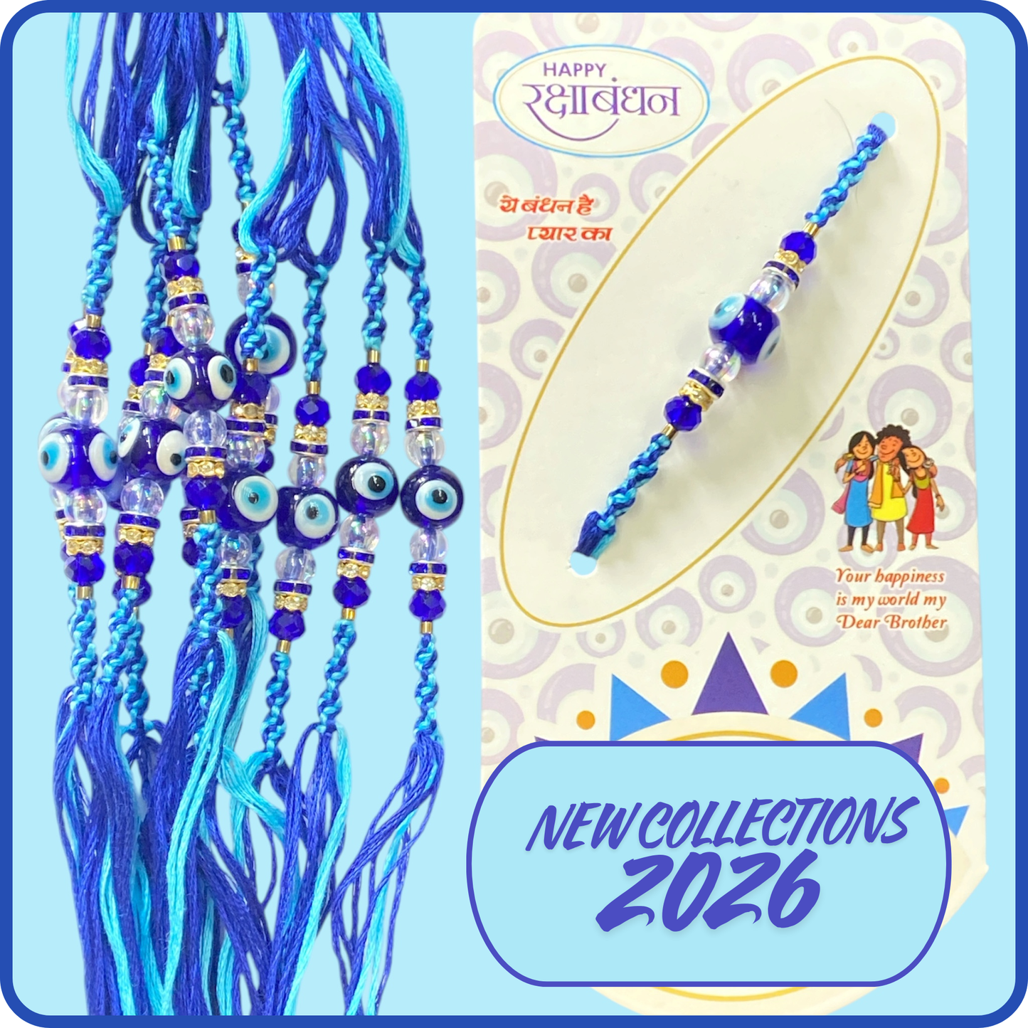 Blue Evil Eye Rakhi Thread Beaded [NK018]