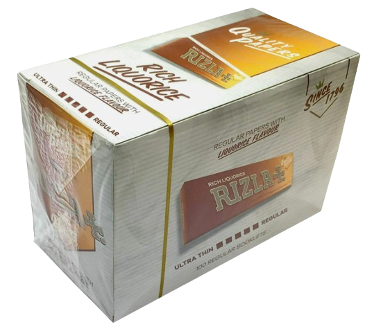 RIZLA LIQUORICE REGULAR SIZE ROLLING PAPER- FULL BOX 100 BOOKLETS