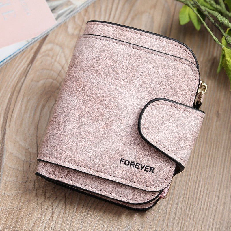 Simple Short Solid Color Three Fold Magnetic Buckle Wallet Multi Card Large Capacity Women's Purse