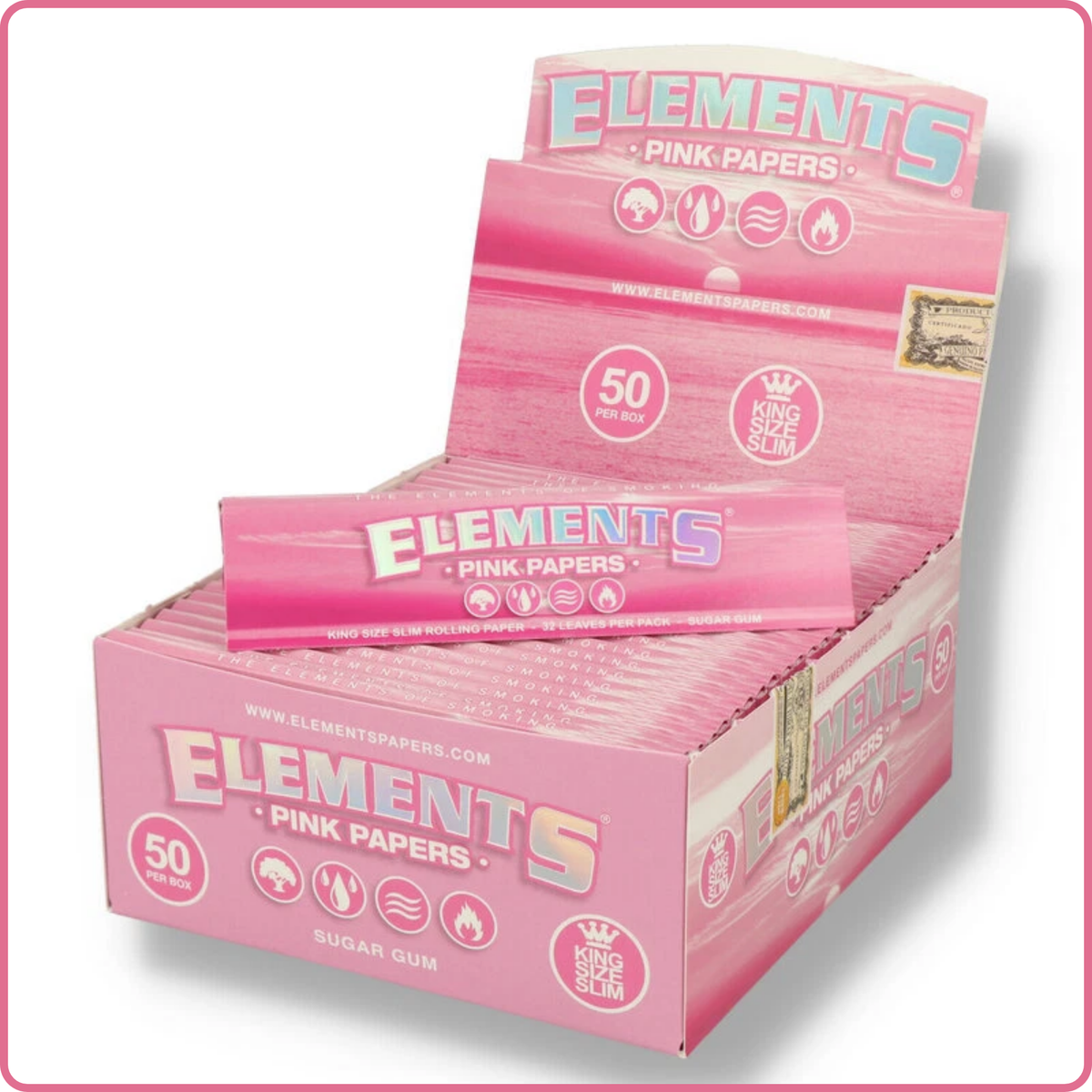 Elements Pink King Size Slim Rolling Papers – Full Box of 50 Booklets