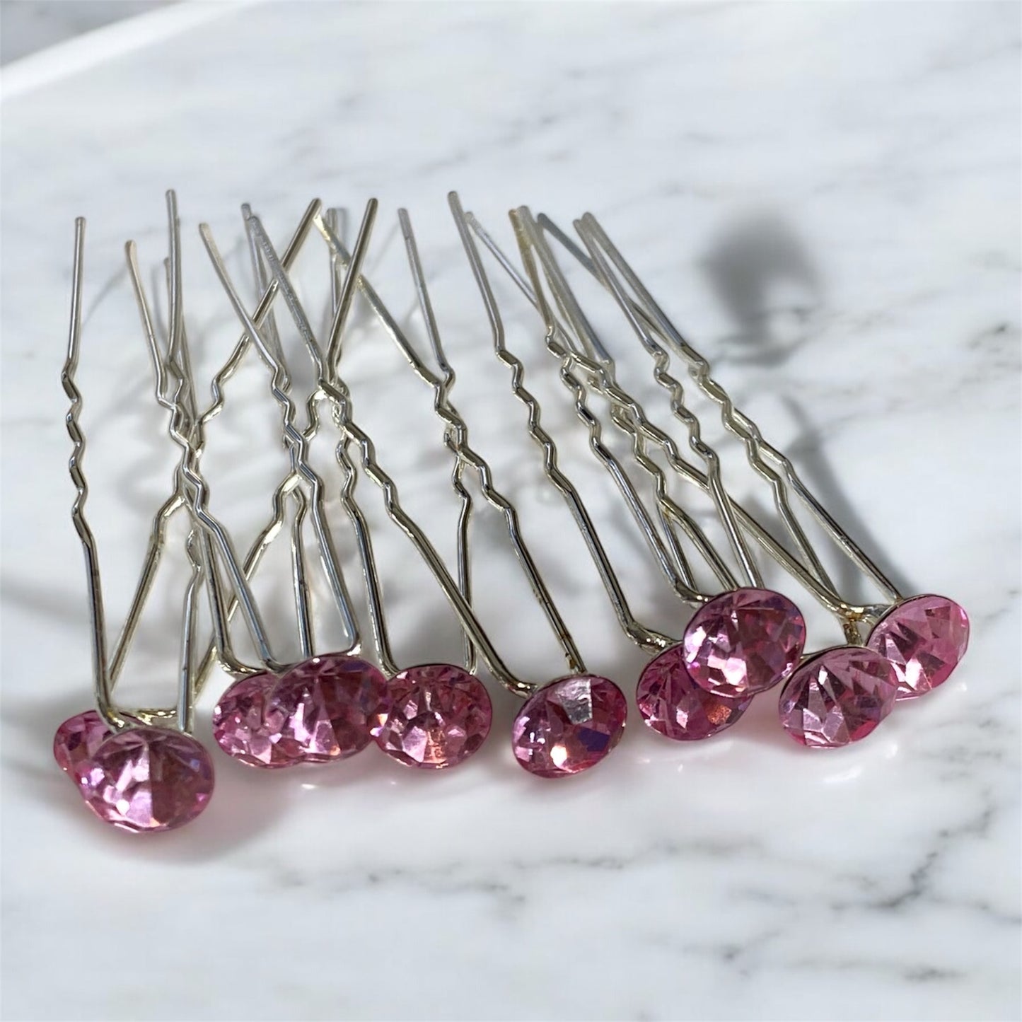 Silver Crystal Hair Pins UK - Round Single Stone Bridal Accessories (Set of 10)