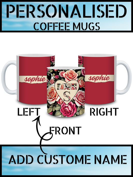 Personalised Floral Name Mug with Heart Initial