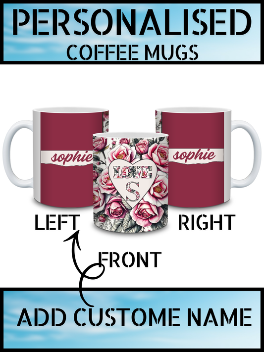 Floral Heart Initial Personalised Mug