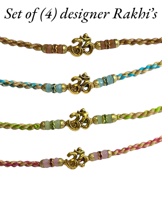 Buy Fancy Design Rakhi Set of 4 with Om Pendant • Beaded Dora Rakhi • UK Rakhi Supplier – NKB LONDON UK LTD
