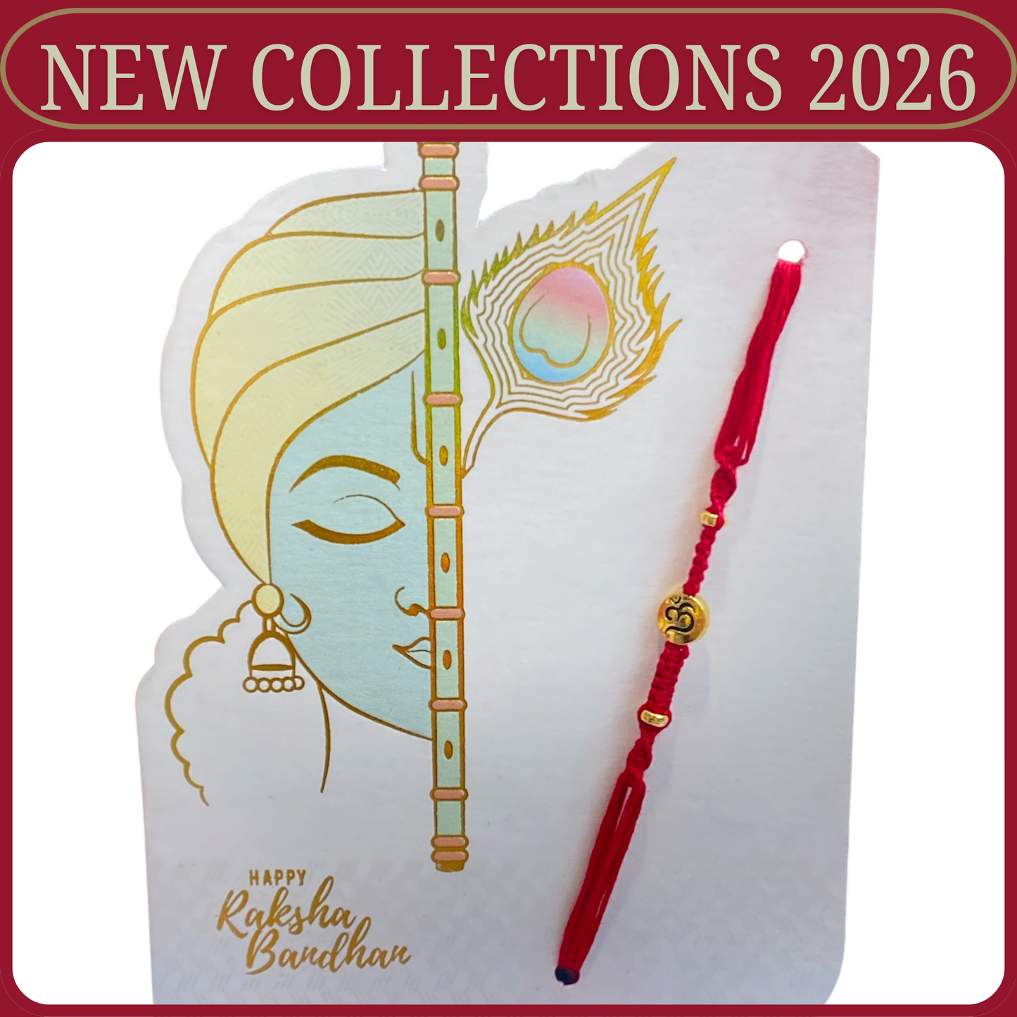 Om Designer Beaded Rakhi Red Thread [NK019]