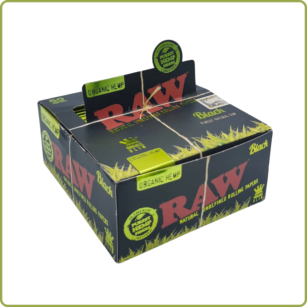 RAW Black Organic Hemp King Size Slim Rolling Papers – Full Box of 50 Booklets